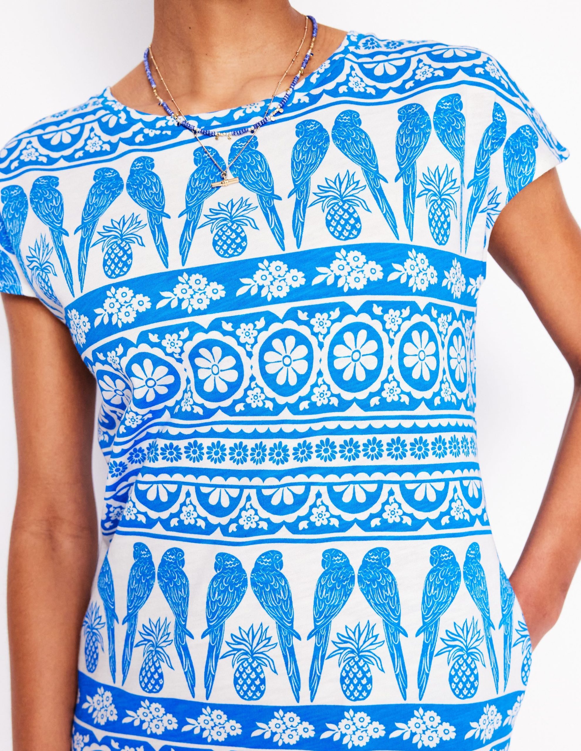 Leah Jersey T-shirt Dress-Cerulean Blue. Ornate Tropic - Image 2
