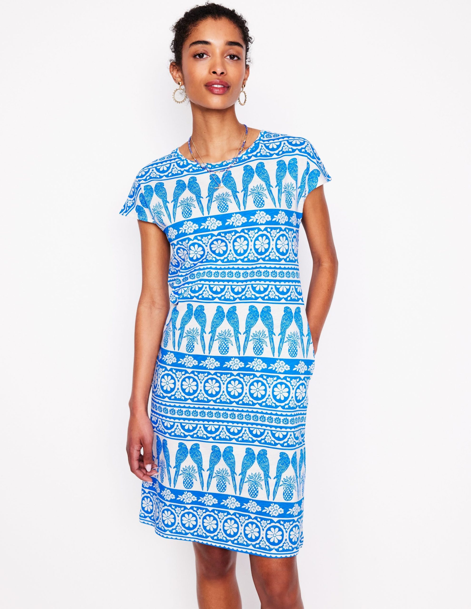 Leah Jersey T-shirt Dress-Cerulean Blue. Ornate Tropic - Image 4