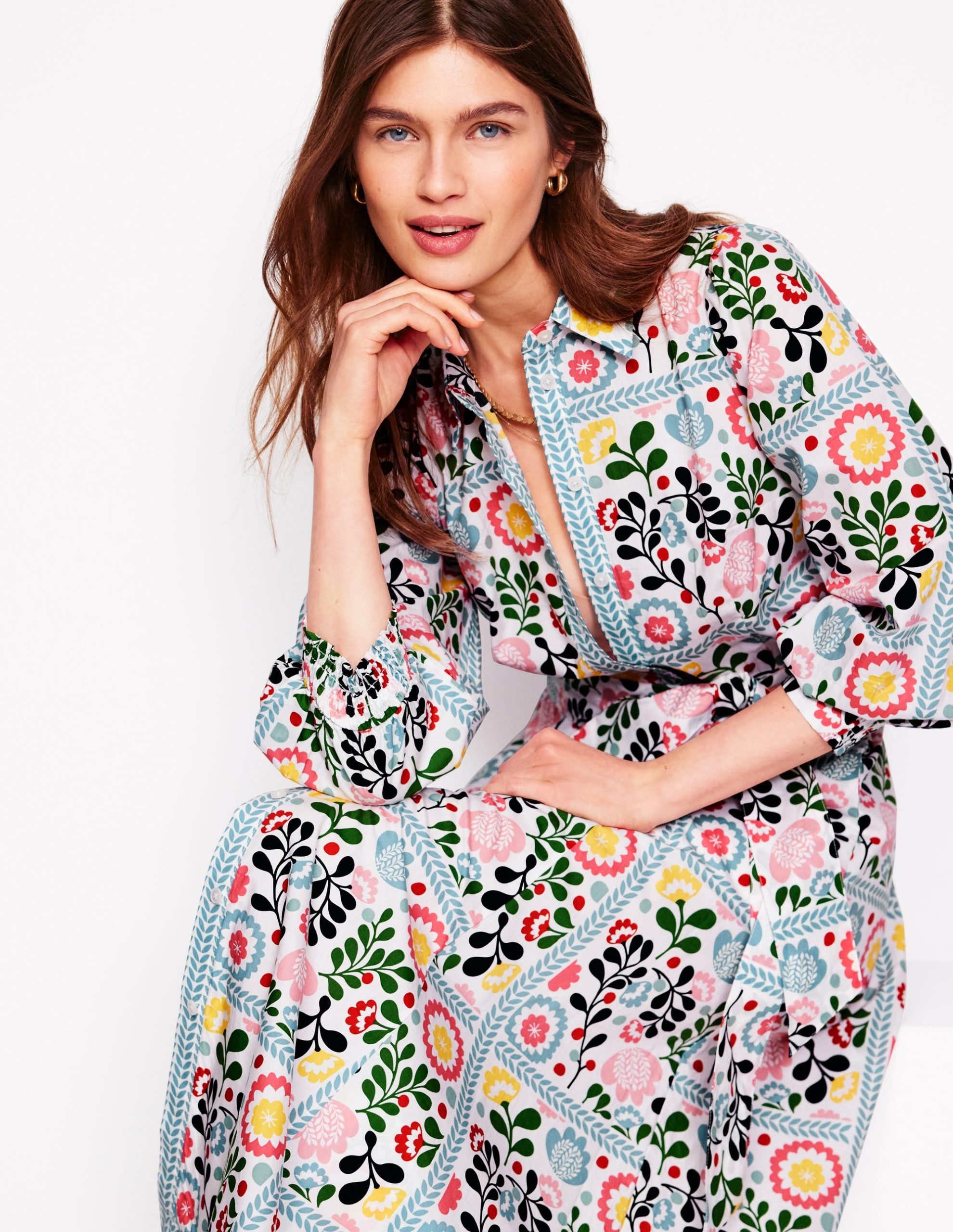 Clara Cotton Shirt Dress-Multi. Walled Garden