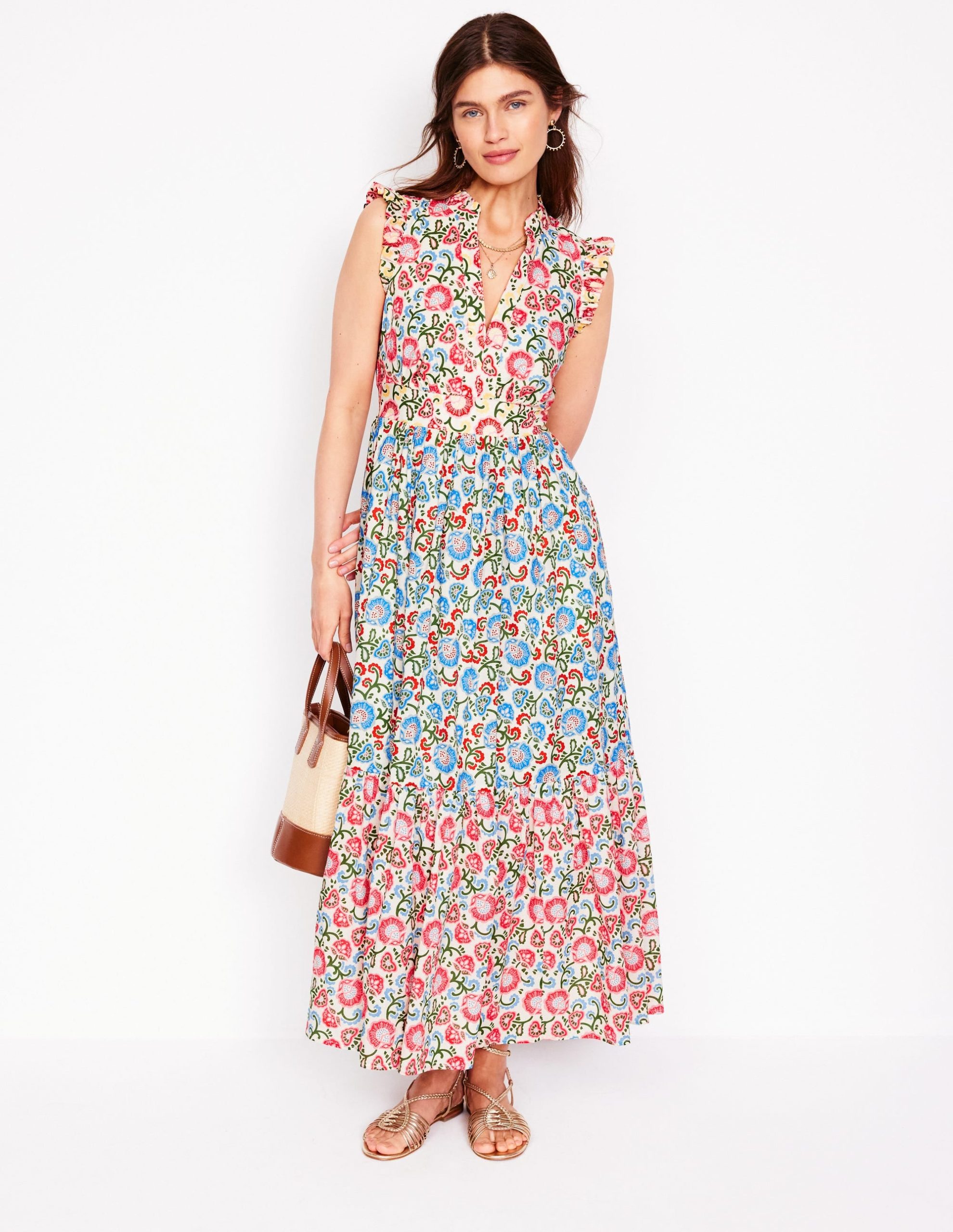 Wren Tiered Midi Dress-Ivory. Garden Vine
