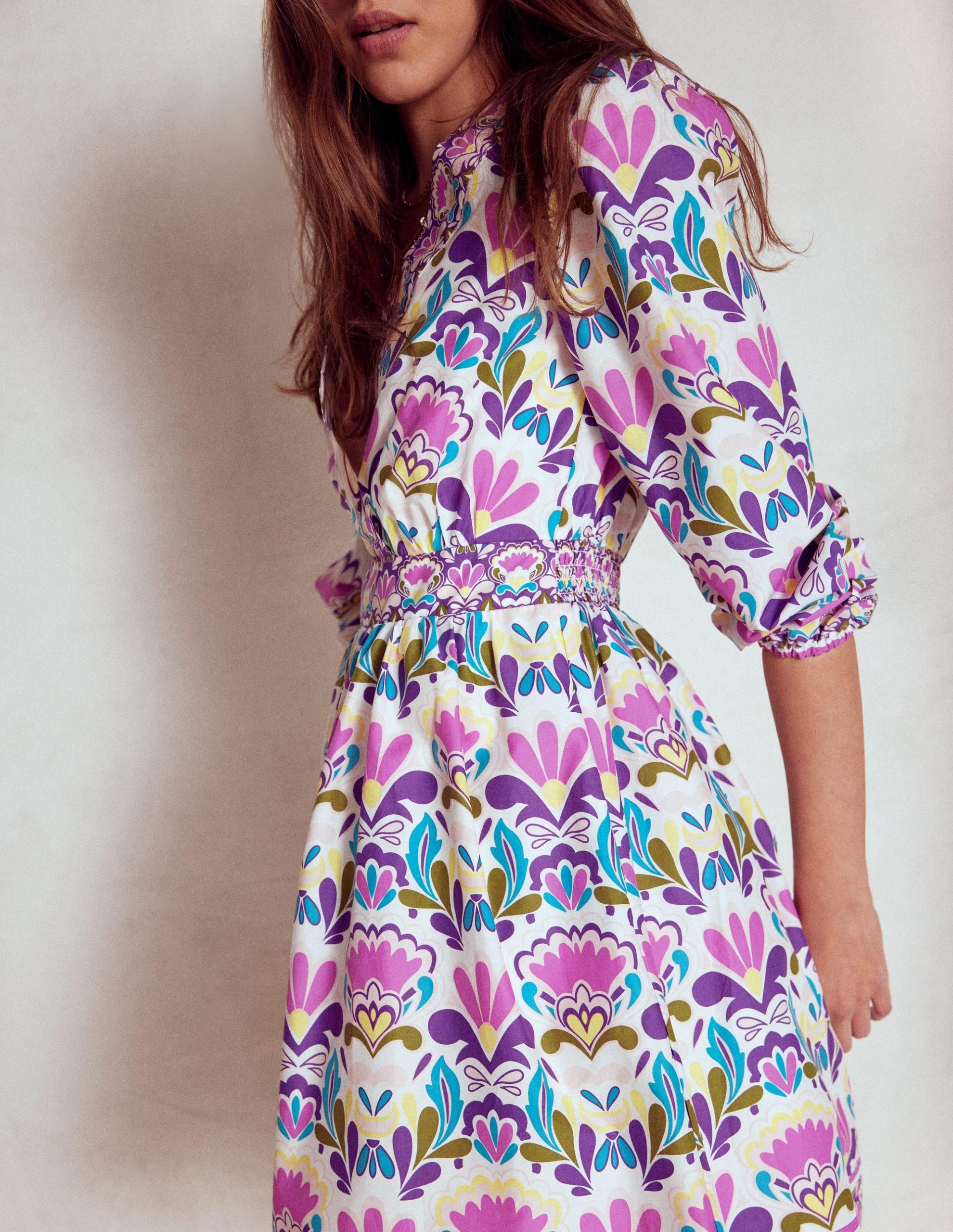 Mya Cotton Short Dress-Royal Purple. Freesia Stamp - Image 2
