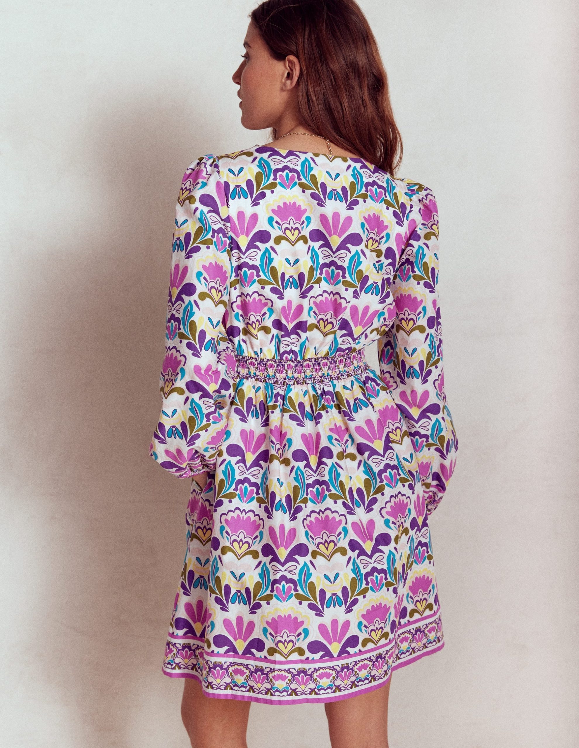 Mya Cotton Short Dress-Royal Purple. Freesia Stamp - Image 3