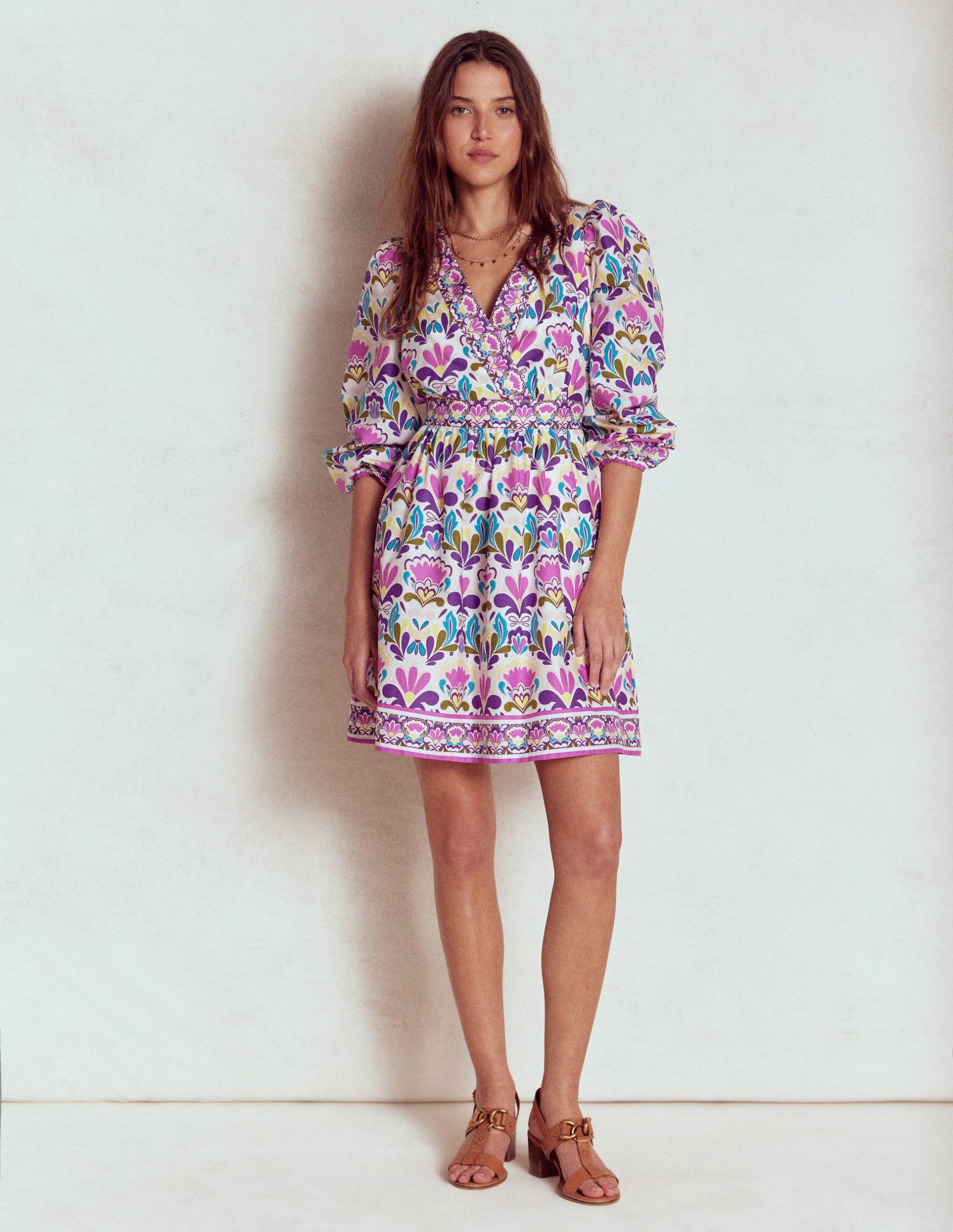 Mya Cotton Short Dress-Royal Purple. Freesia Stamp