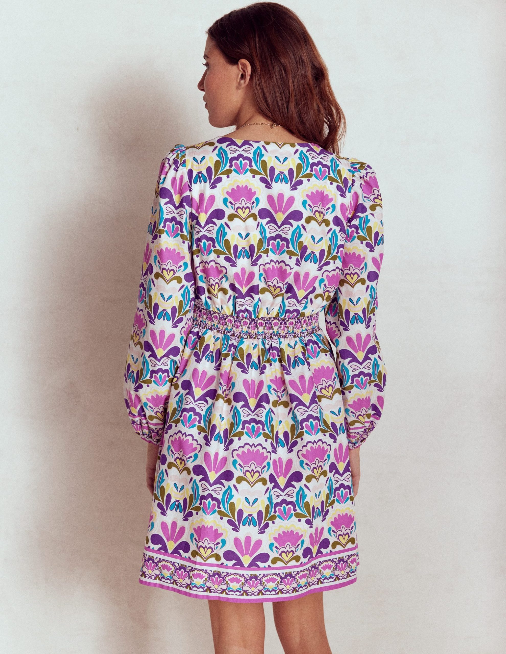 Mya Cotton Short Dress-Royal Purple. Freesia Stamp - Image 8