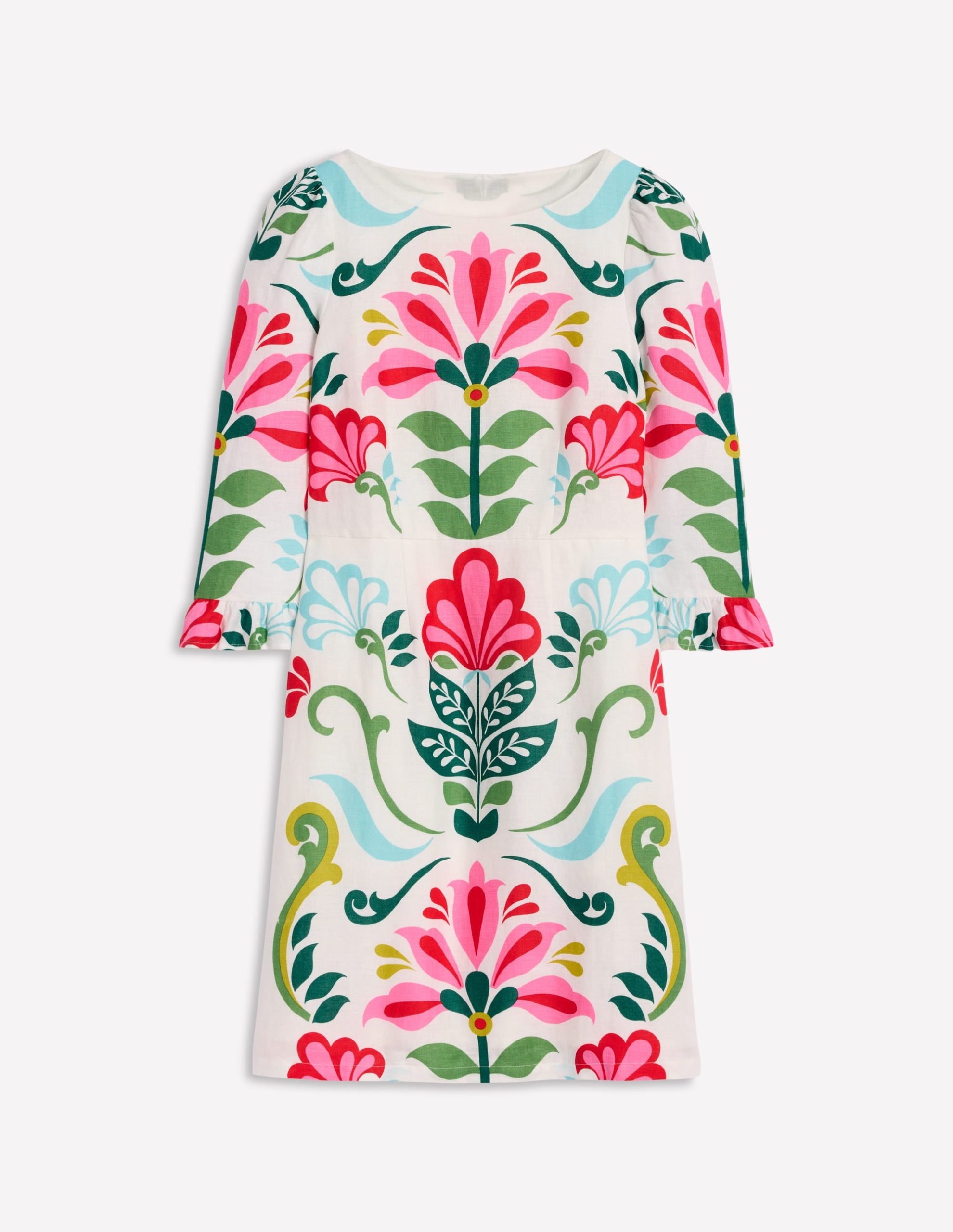 Linen Flute Sleeve Dress-Ivory. Decorative Stems - Image 6