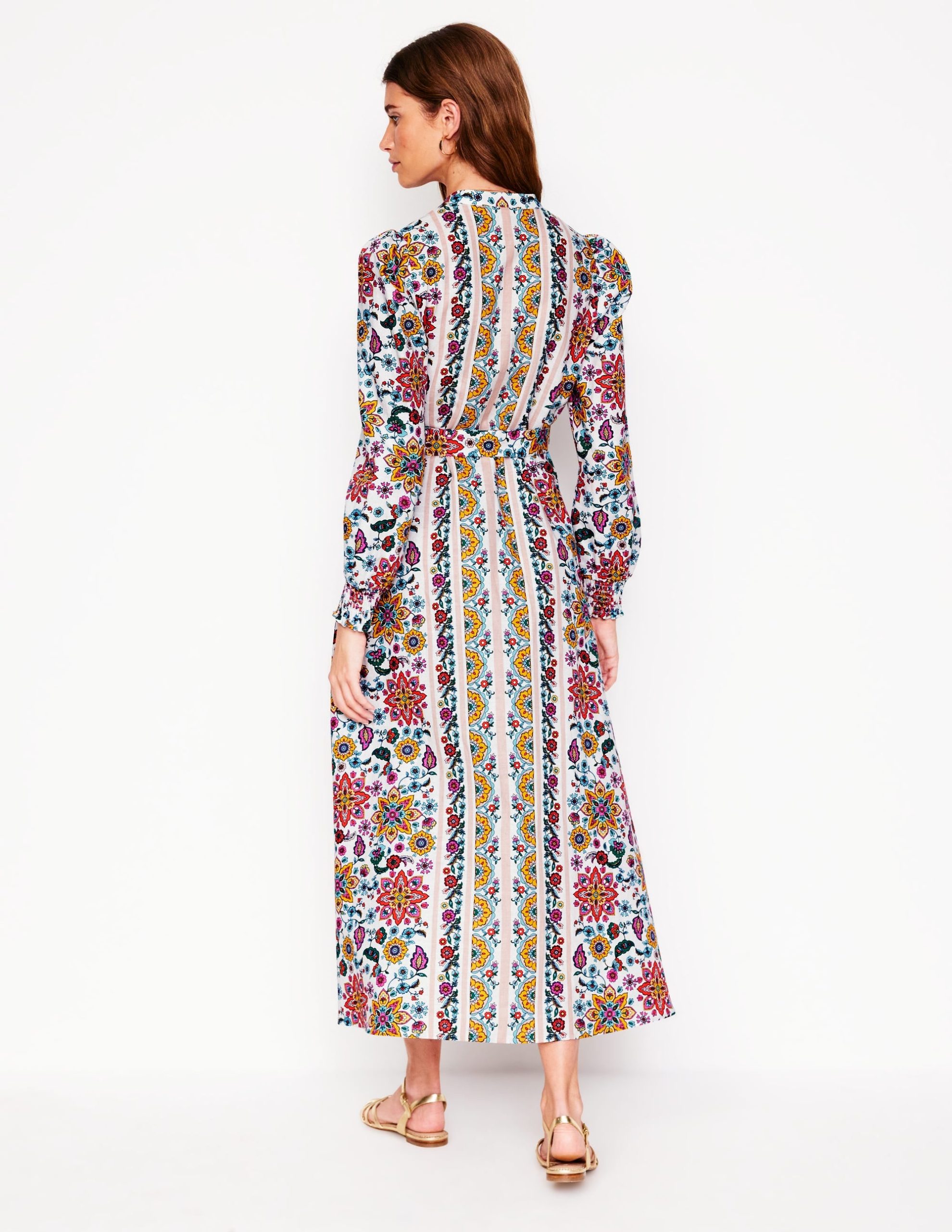 Ruby Linen Blend Shirt Dress-Ivory. Botanical Sprig - Image 3