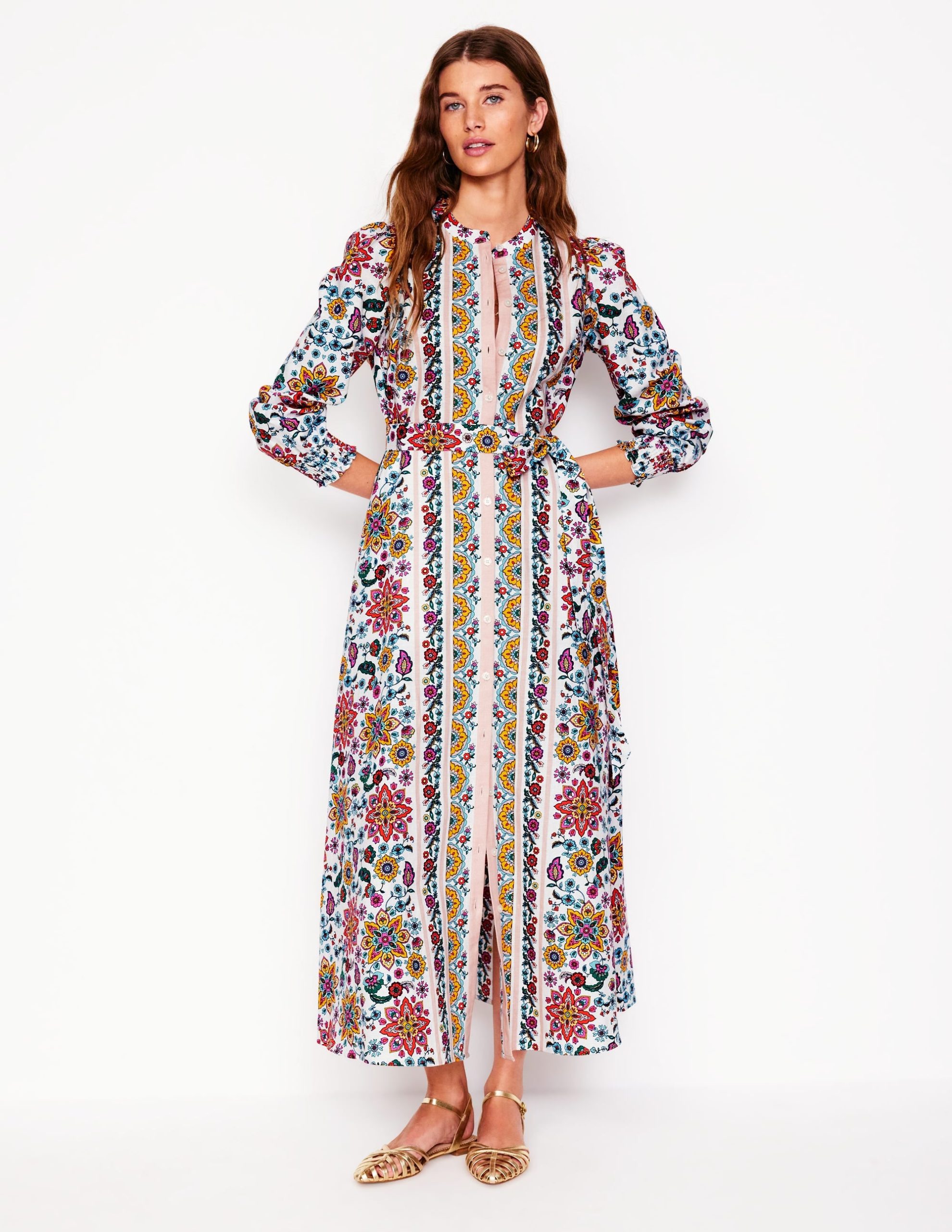 Ruby Linen Blend Shirt Dress-Ivory. Botanical Sprig - Image 4