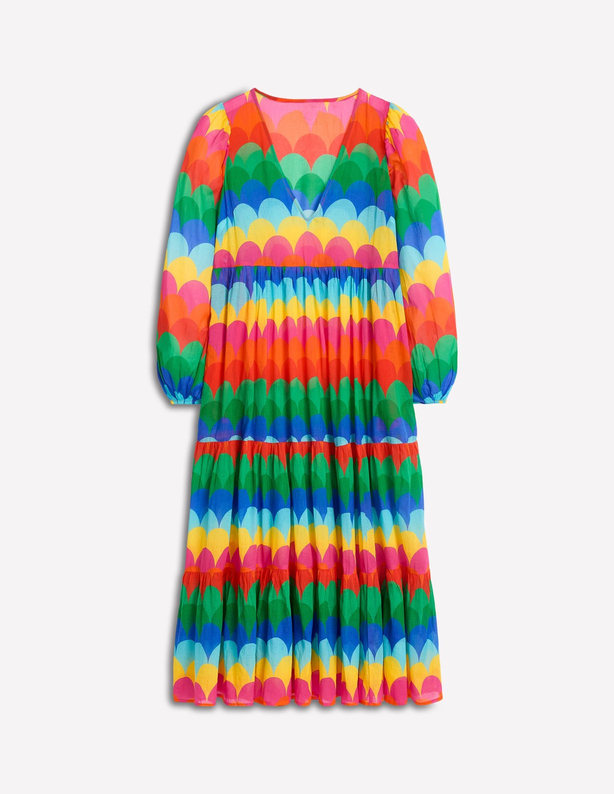 V-Neck Tiered Cotton Kaftan-Multi. Scallop Stripe - Image 6