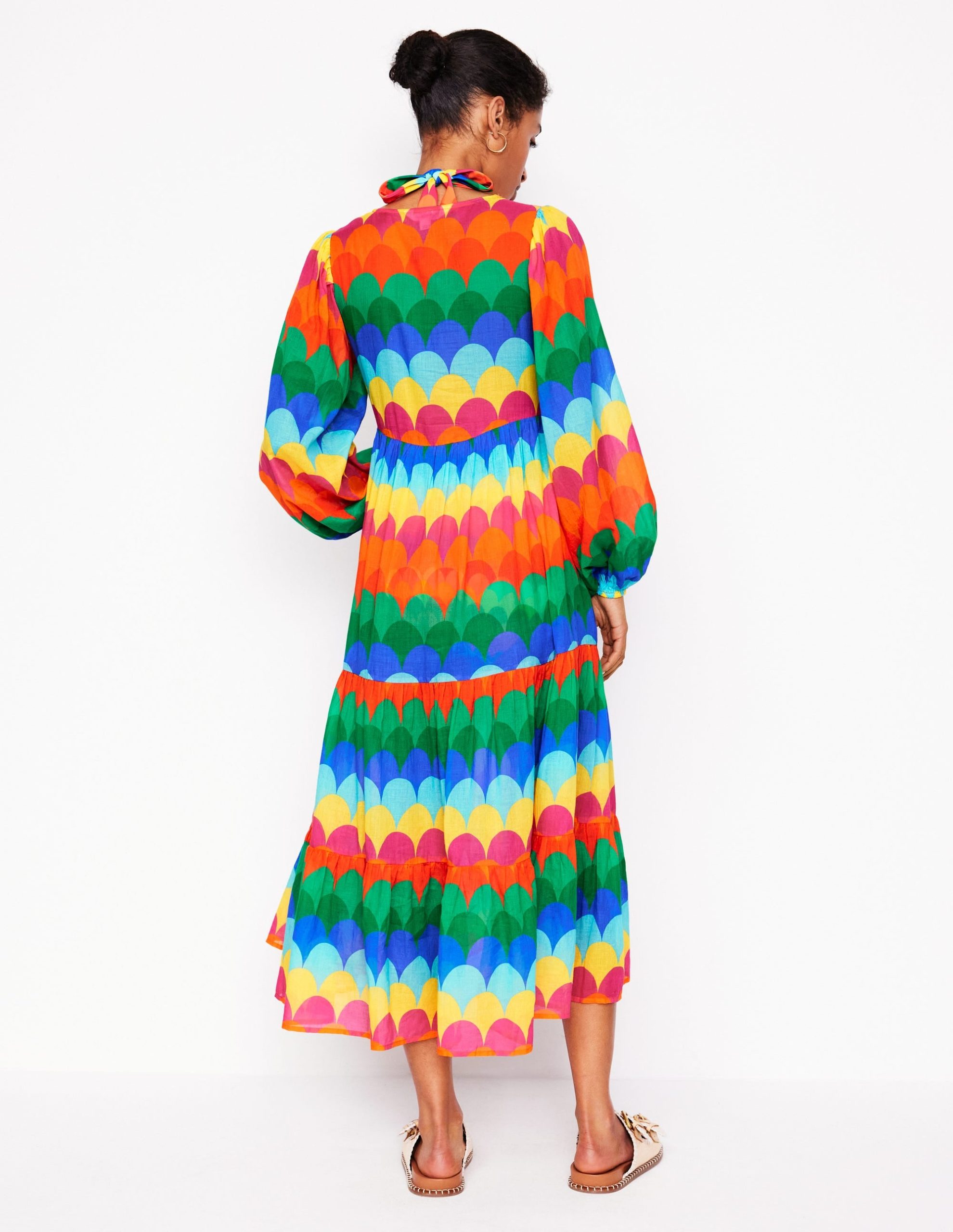 V-Neck Tiered Cotton Kaftan-Multi. Scallop Stripe - Image 4