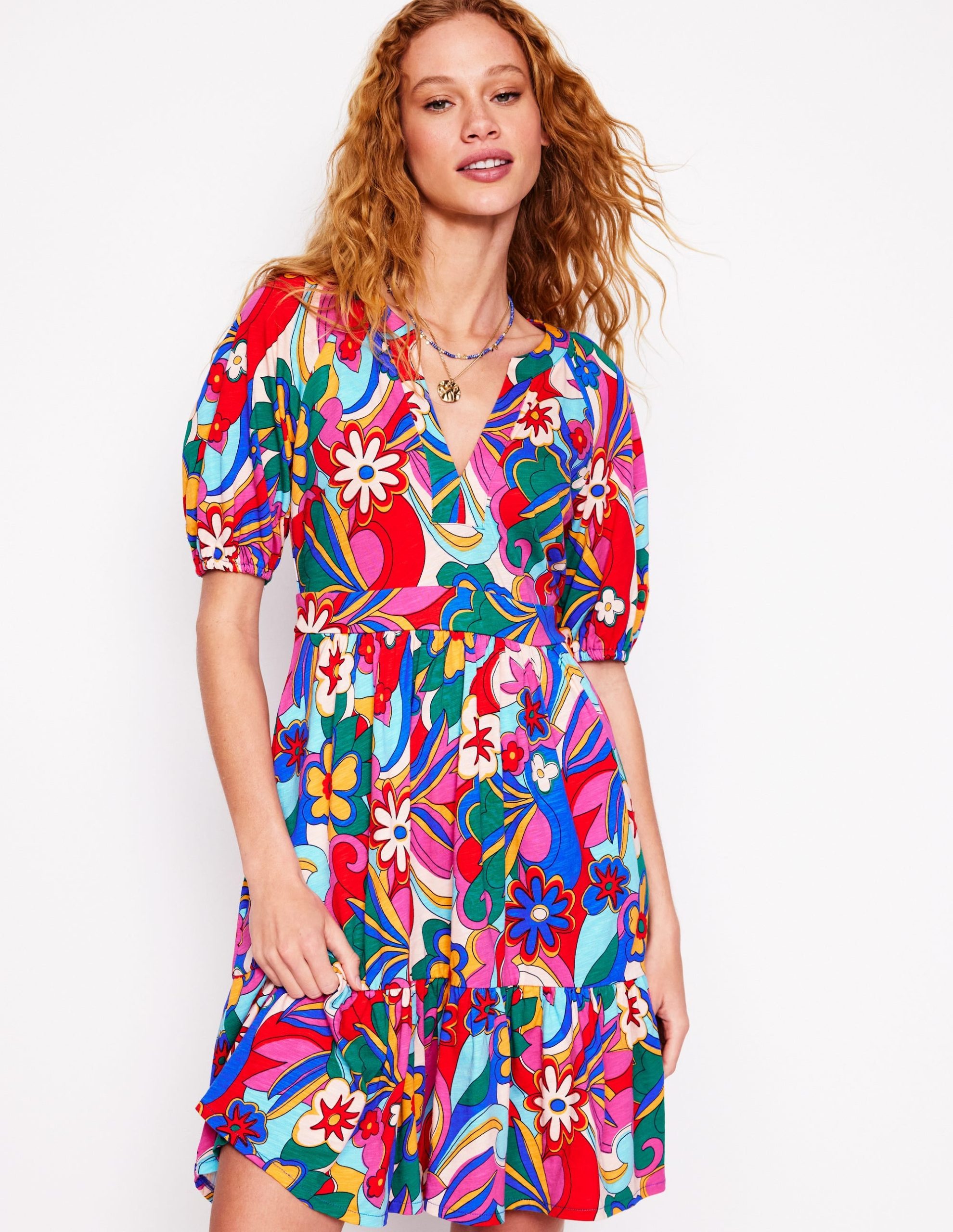 Piper Short Jersey Dress-Multi. Blossomy Pop