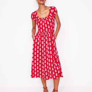 Samantha Scoop Jersey Dress-Poppy Red. Dahlia Sprig