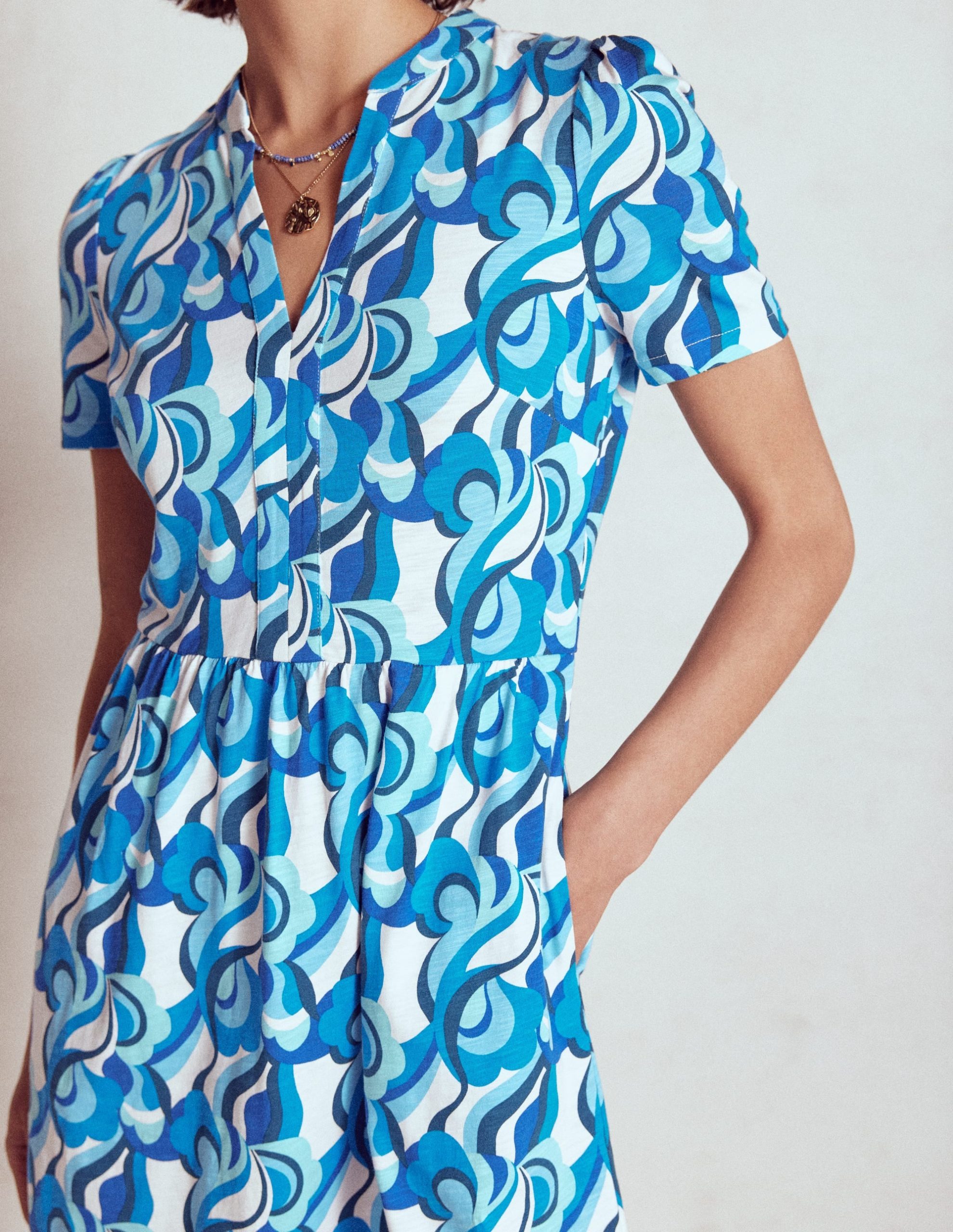Naomi Short Sleeve Dress-Blue. Abstract Swirl - Image 2