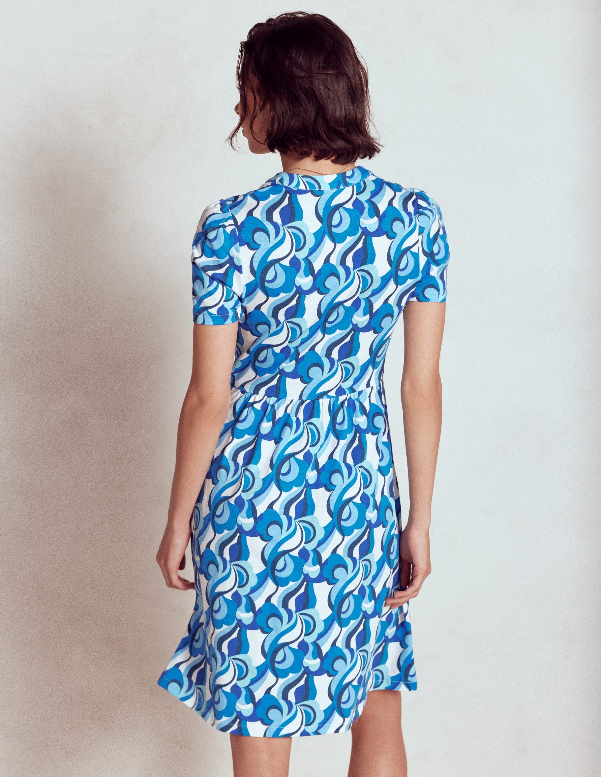 Naomi Short Sleeve Dress-Blue. Abstract Swirl - Image 3
