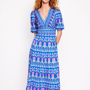 Ponte Puff Sleeve Tea Dress-Gallery Blue. Dahlia Garden