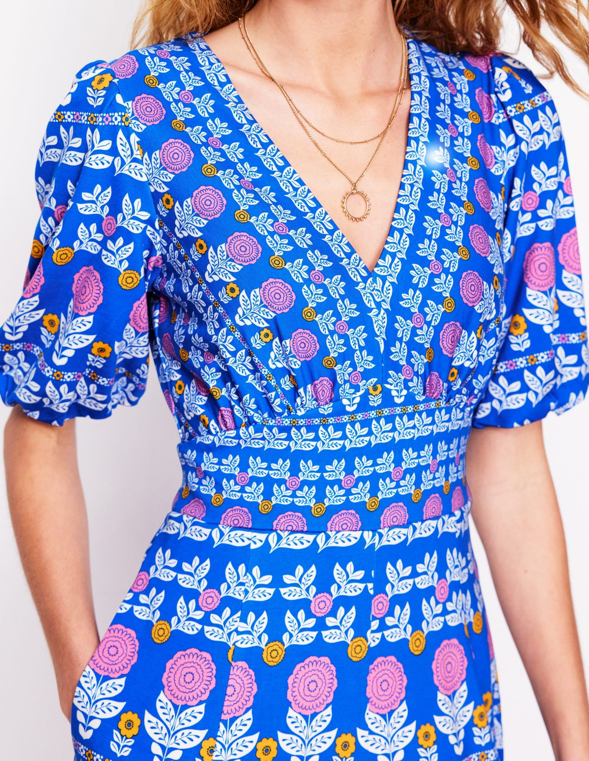 Ponte Puff Sleeve Tea Dress-Gallery Blue. Dahlia Garden - Image 2