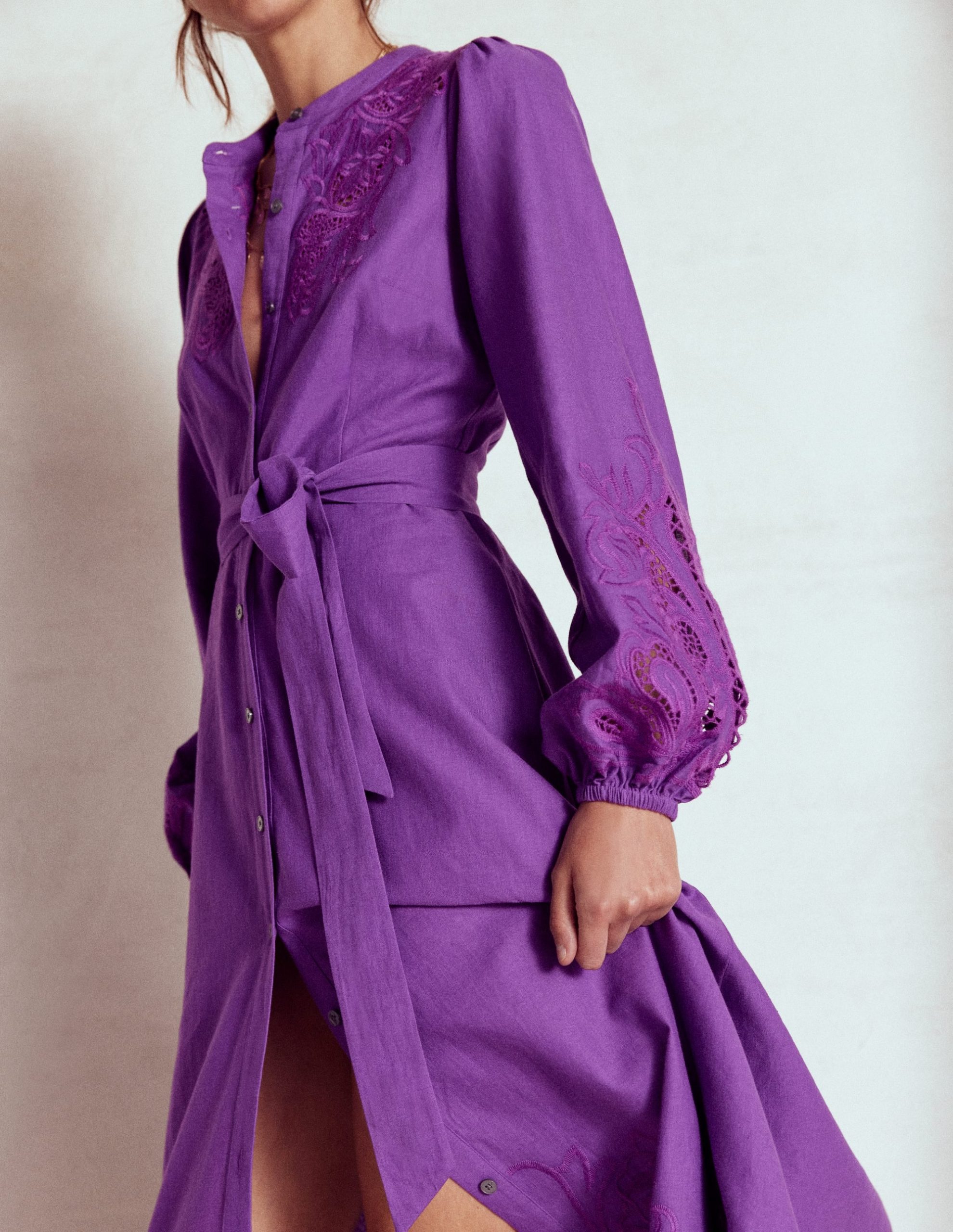 Mae Linen Blend Shirt Dress-Royal Purple - Image 4