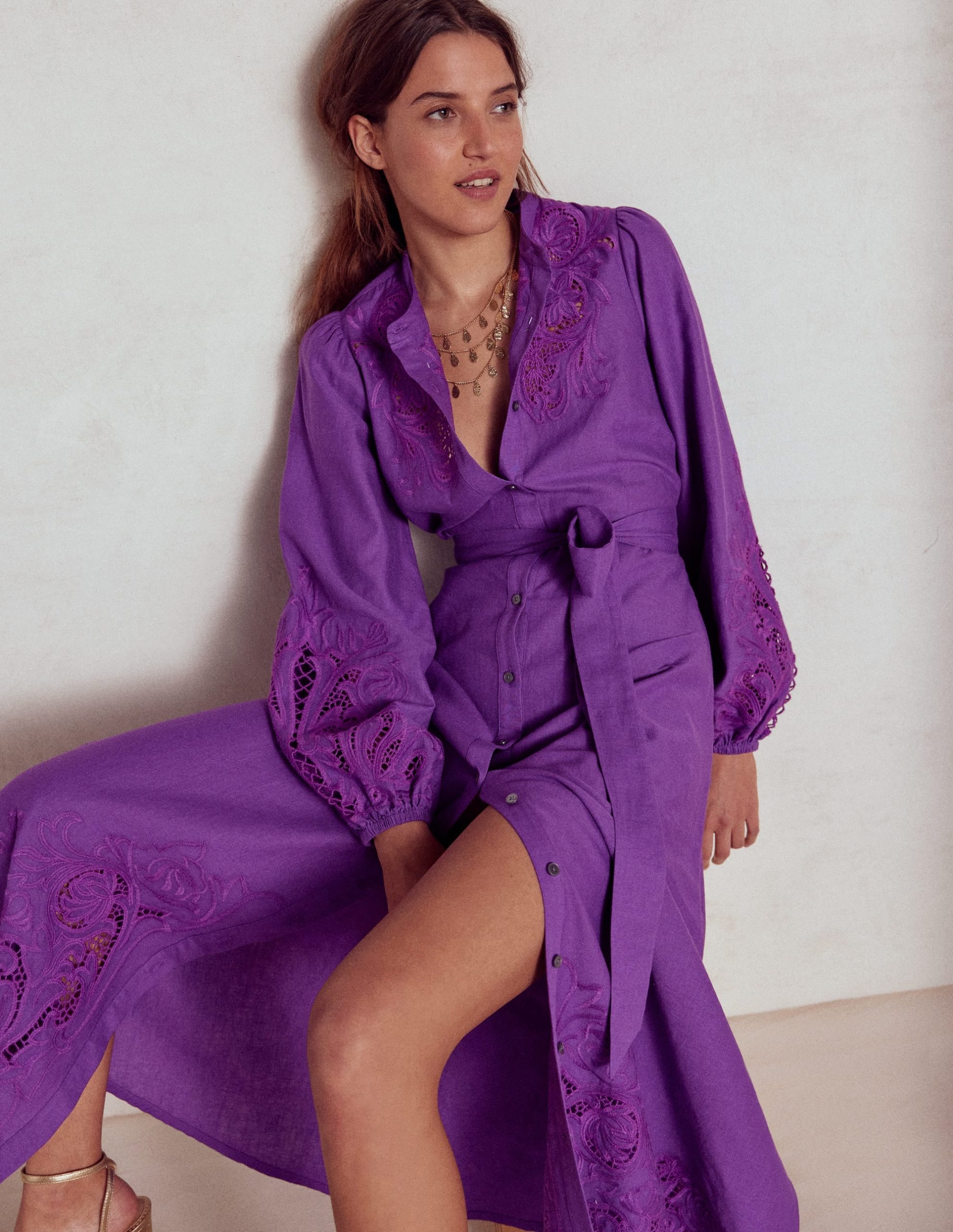 Mae Linen Blend Shirt Dress-Royal Purple - Image 5