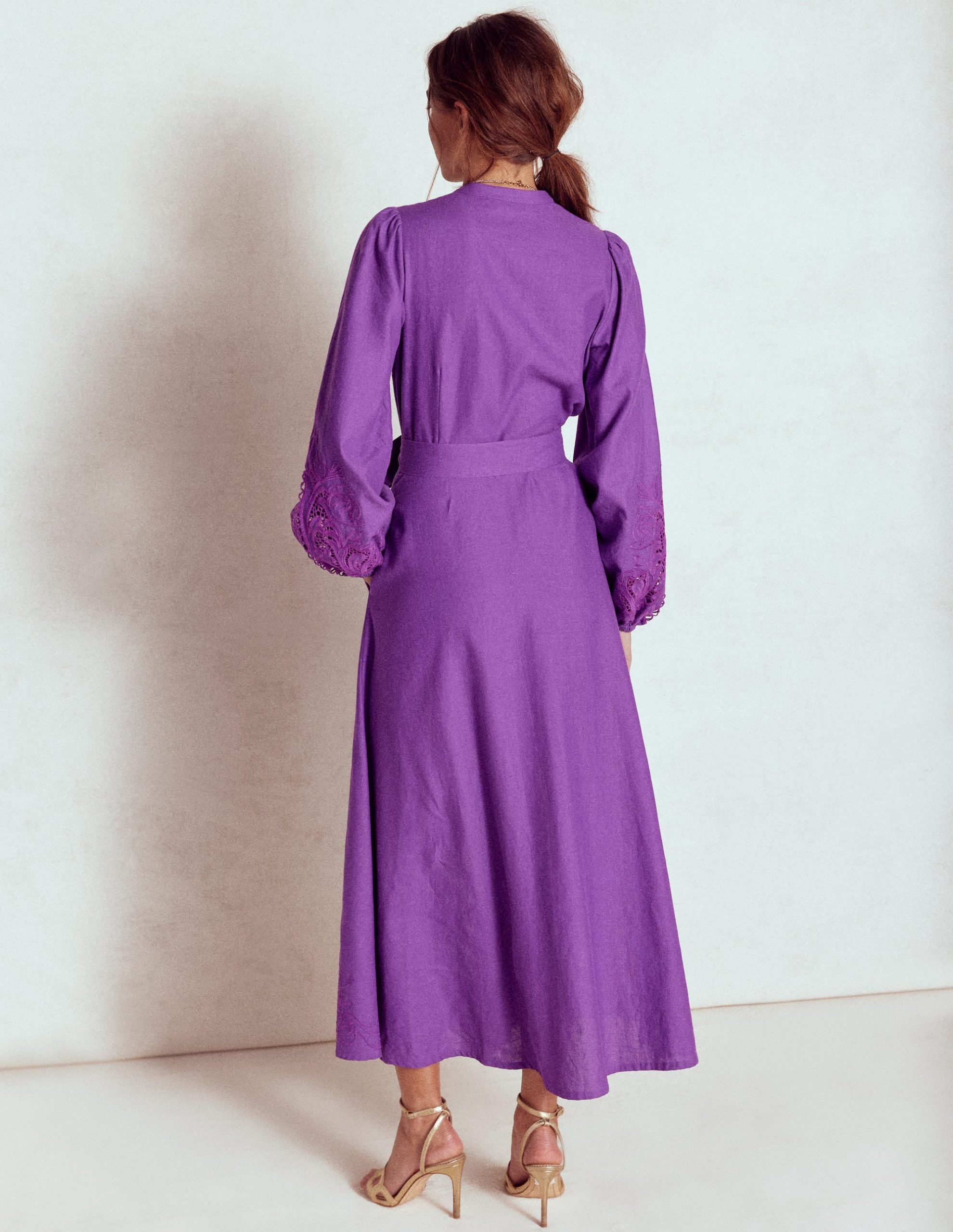 Mae Linen Blend Shirt Dress-Royal Purple - Image 6
