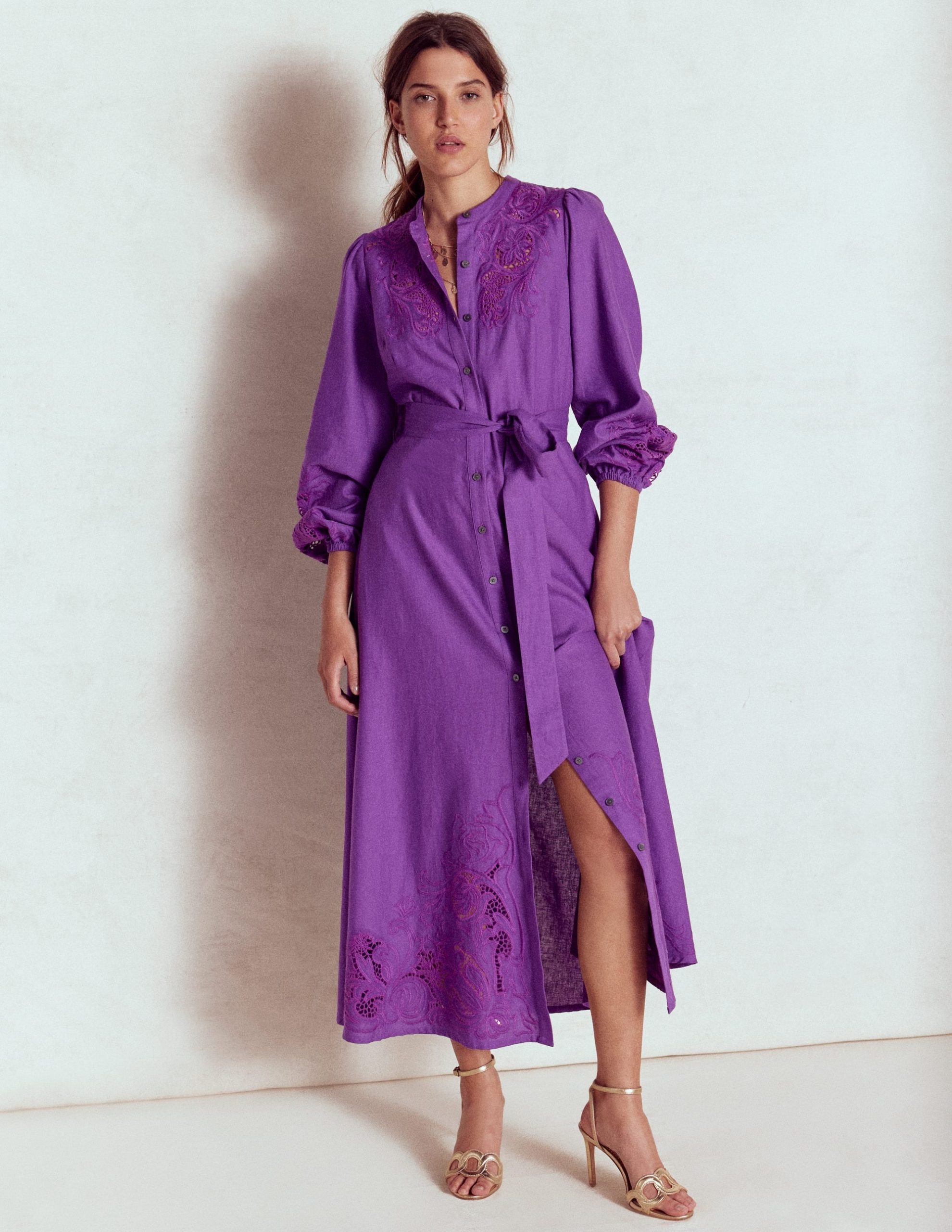 Mae Linen Blend Shirt Dress-Royal Purple - Image 2
