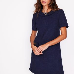 Evita Cotton Shift Dress-Navy