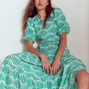 Tiered Poplin Maxi Dress-Aquamarine Blue. Deco Palm