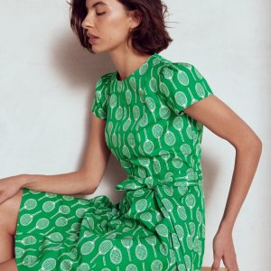 Imo Cotton Godet Short Dress-Rich Emerald. Tennis