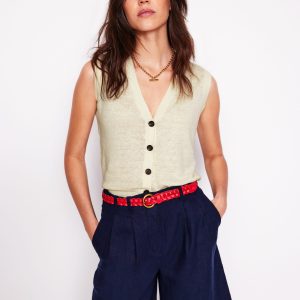 V-Neck Linen Waistcoat-Warm Ivory