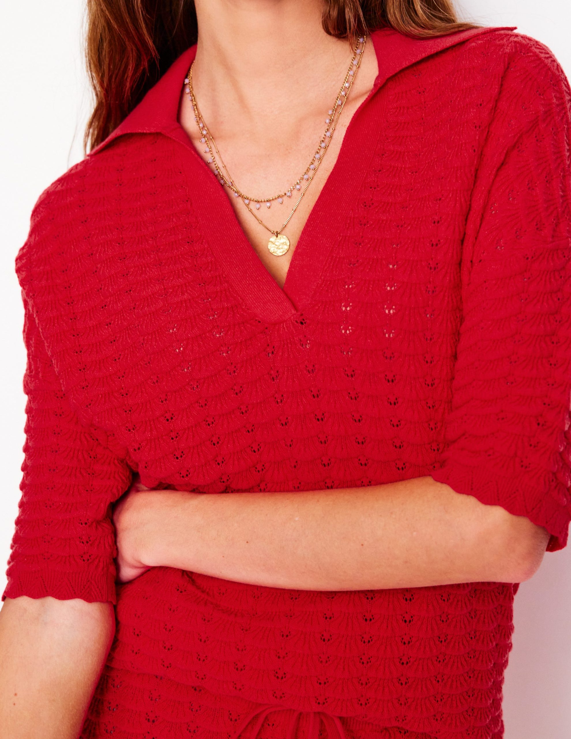 Collared Henley Sweater-Strawberry Tart Red - Image 2