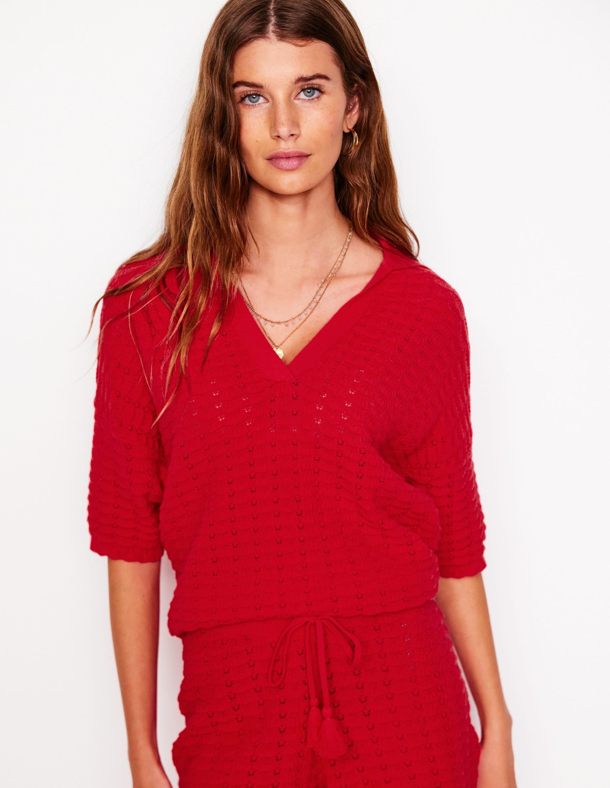 Collared Henley Sweater-Strawberry Tart Red - Image 5