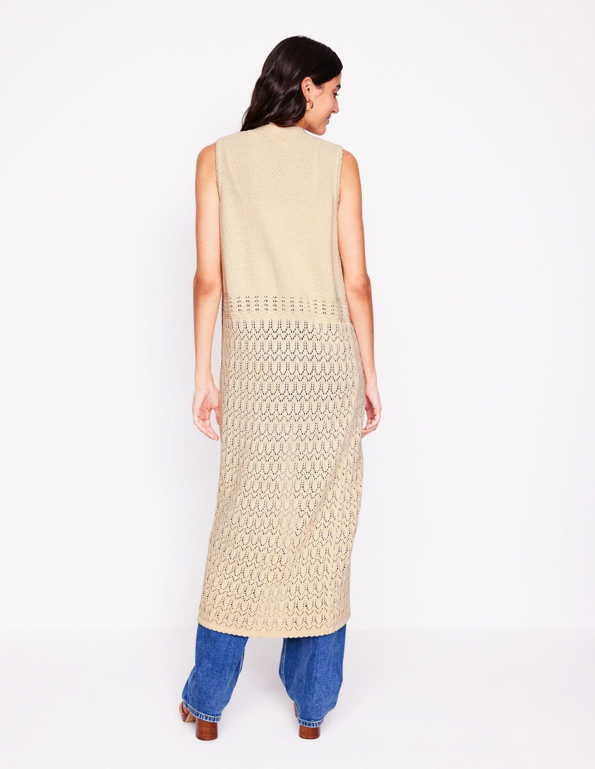 Cotton Sleeveless Cardigan-Warm Ivory - Image 3