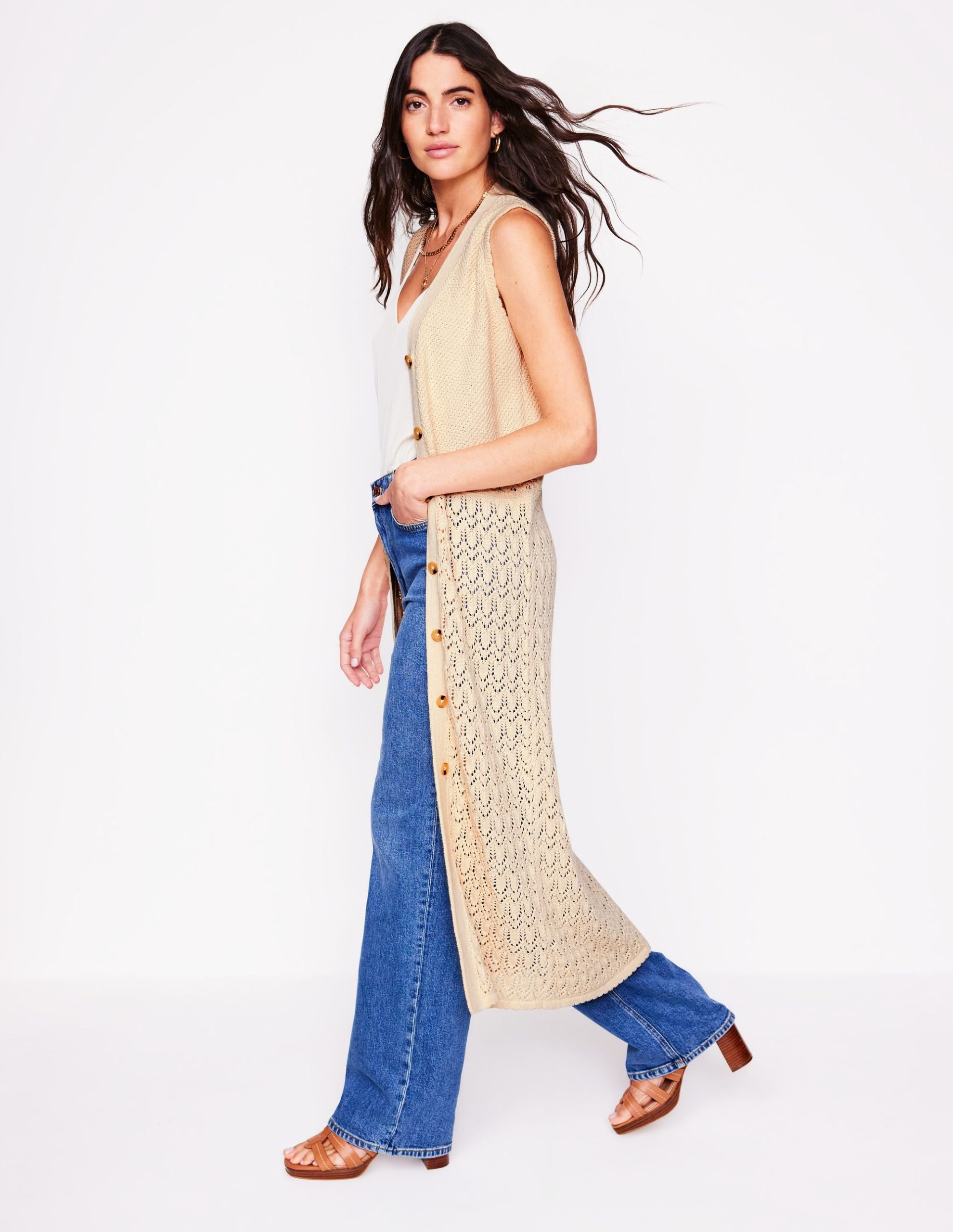 Cotton Sleeveless Cardigan-Warm Ivory - Image 4