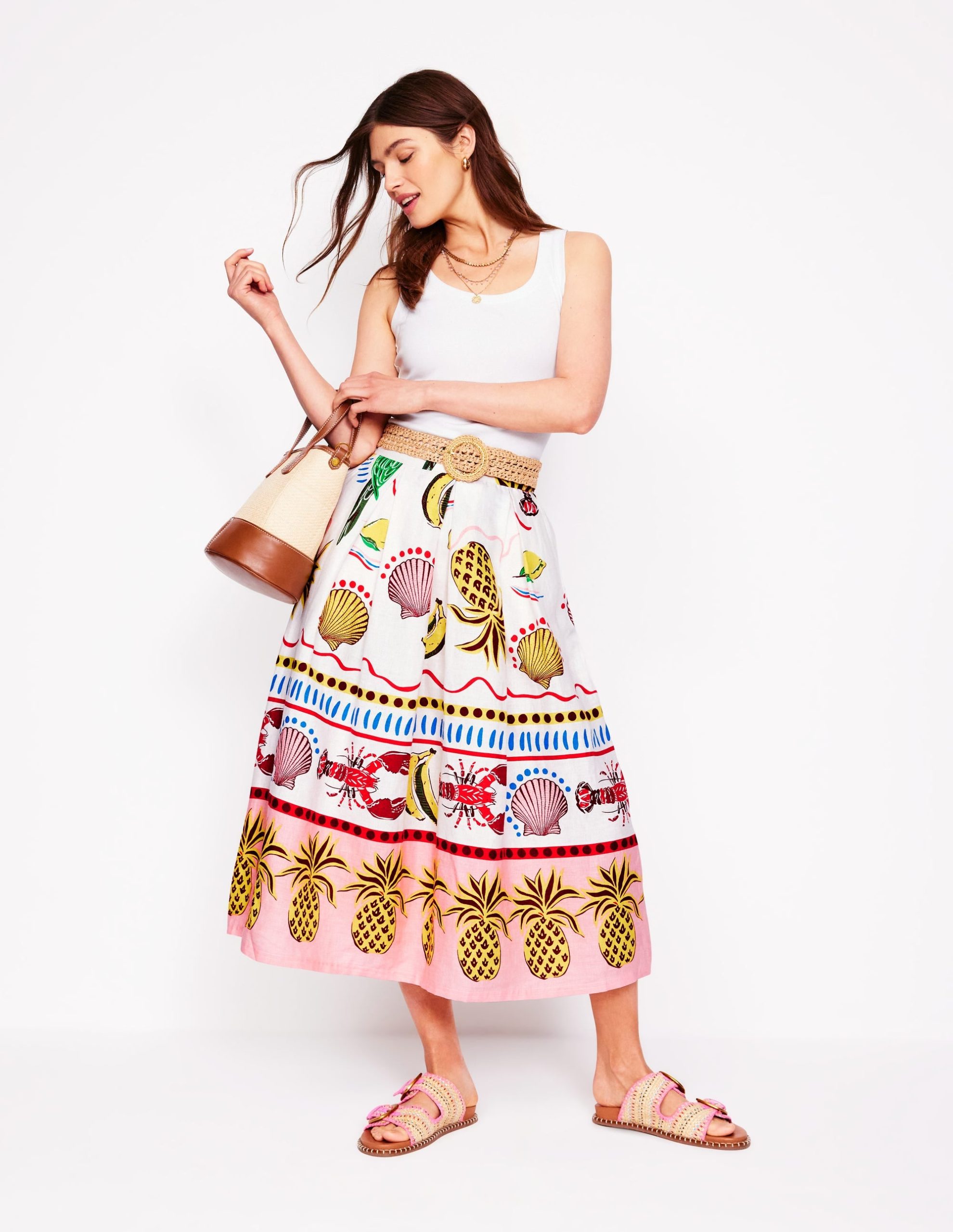 Verity Linen Midi Skirt-Multi. Tropical Bonanza