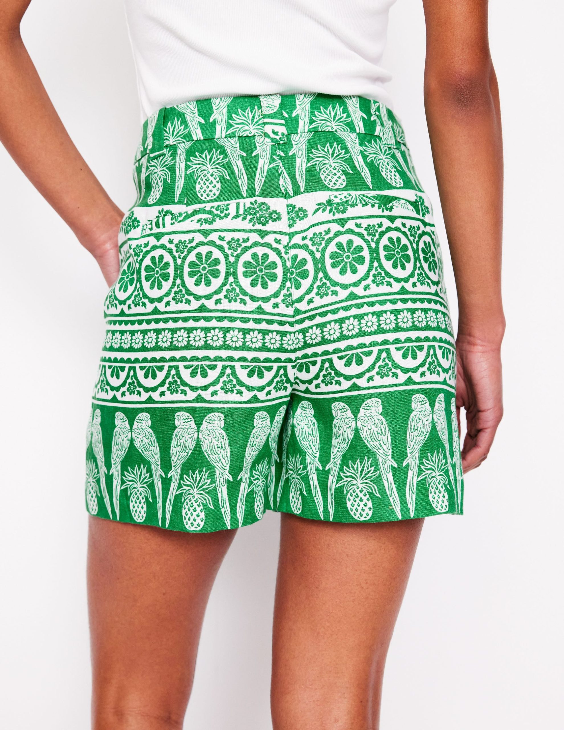 Westbourne Linen Shorts-Rich Emerald. Ornate Tropics - Image 4