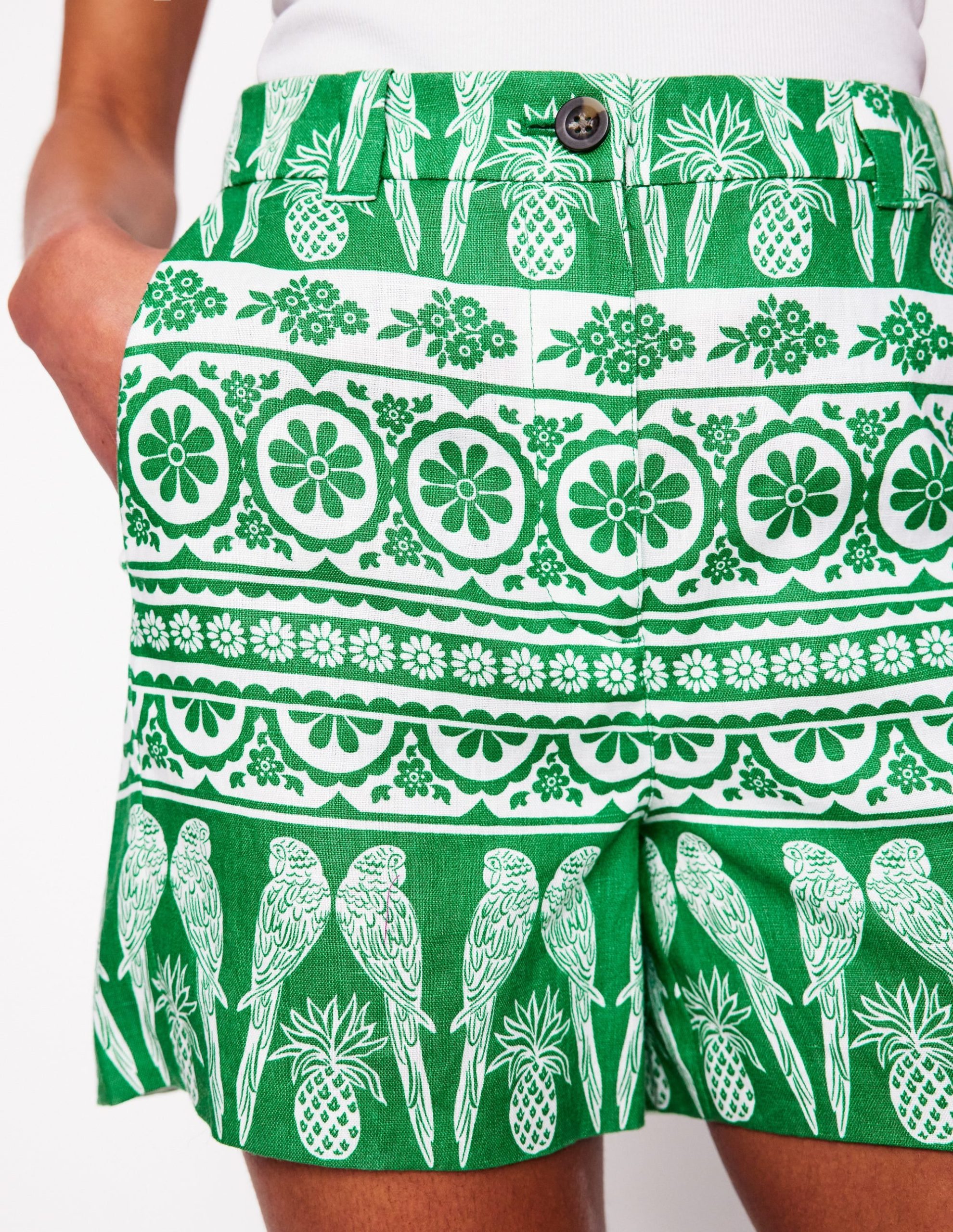 Westbourne Linen Shorts-Rich Emerald. Ornate Tropics - Image 5