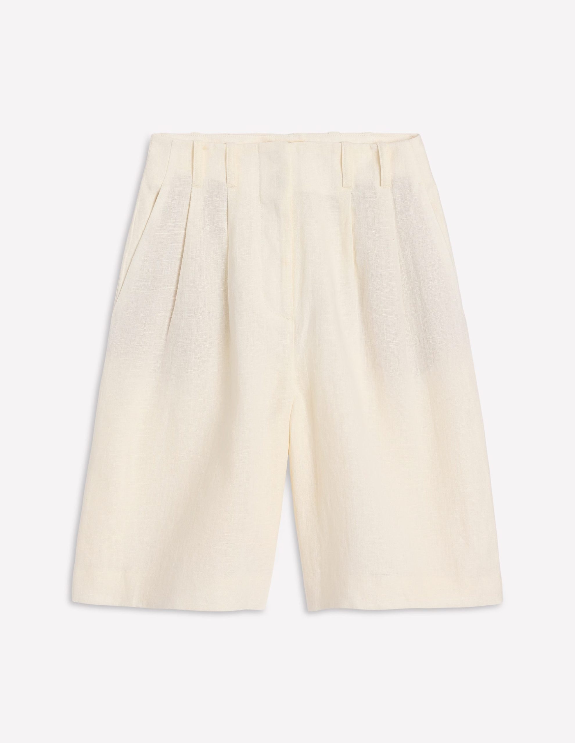 Pleat Linen Wide Leg Shorts-Ivory - Image 5