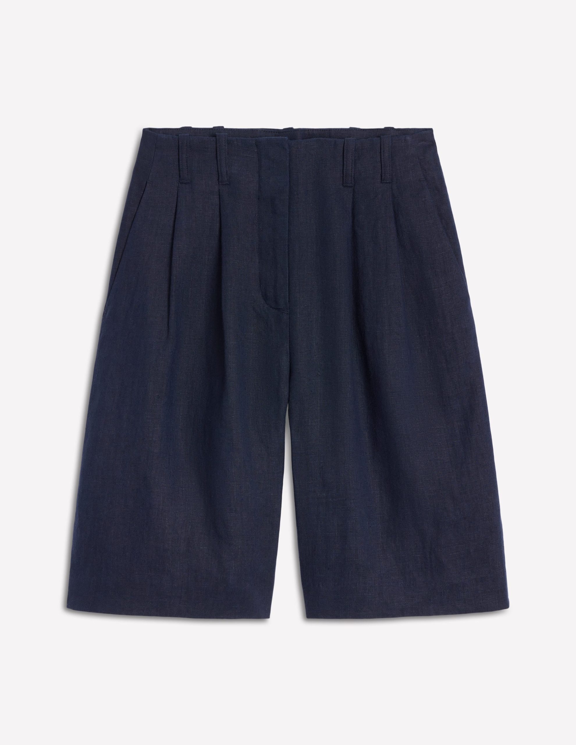 Pleat Linen Wide Leg Shorts-Navy - Image 5