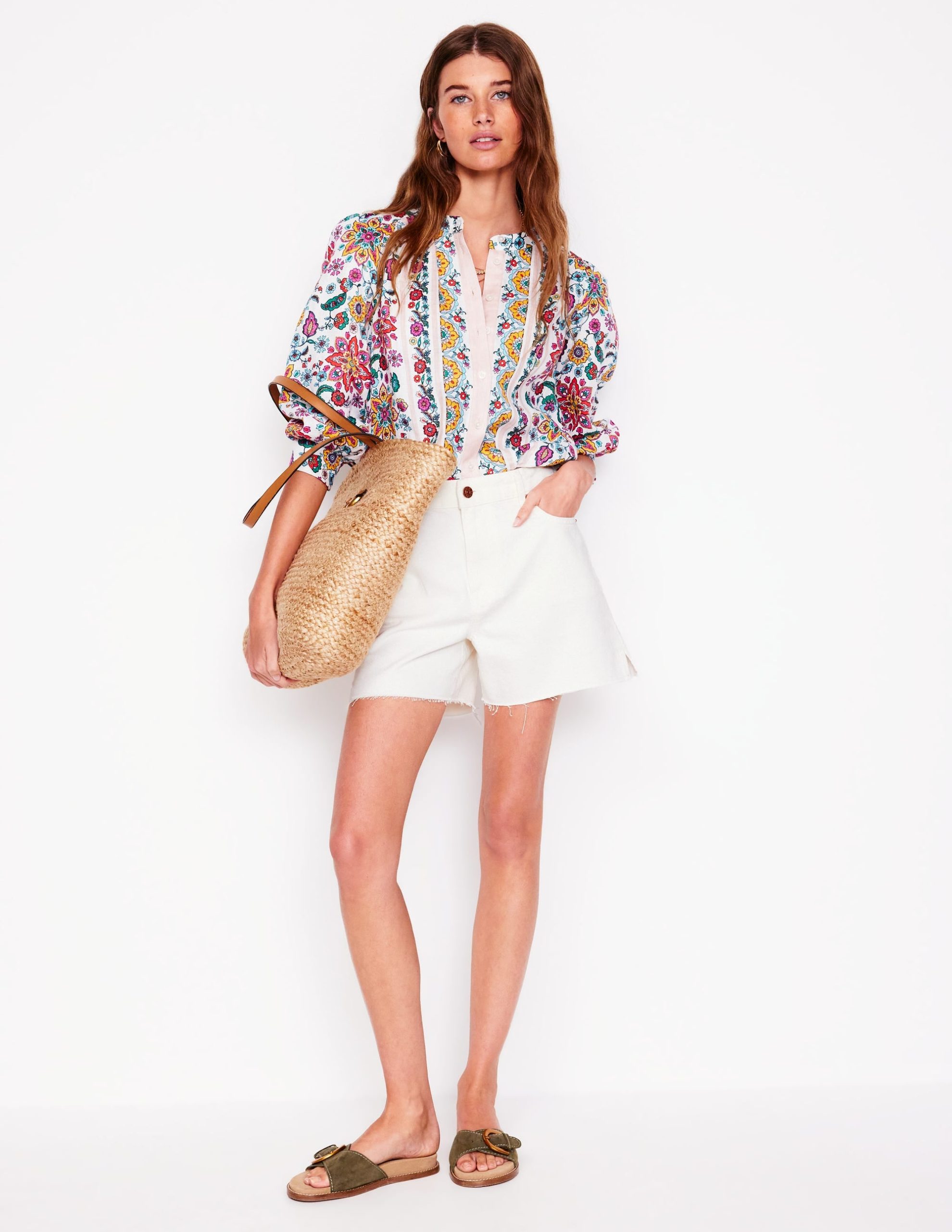 Cut Off Denim Shorts-White