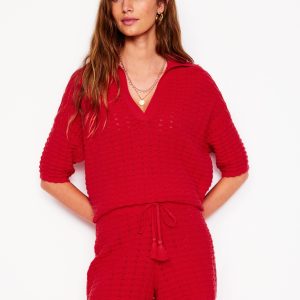 Textured Knitted Shorts-Strawberry Tart Red