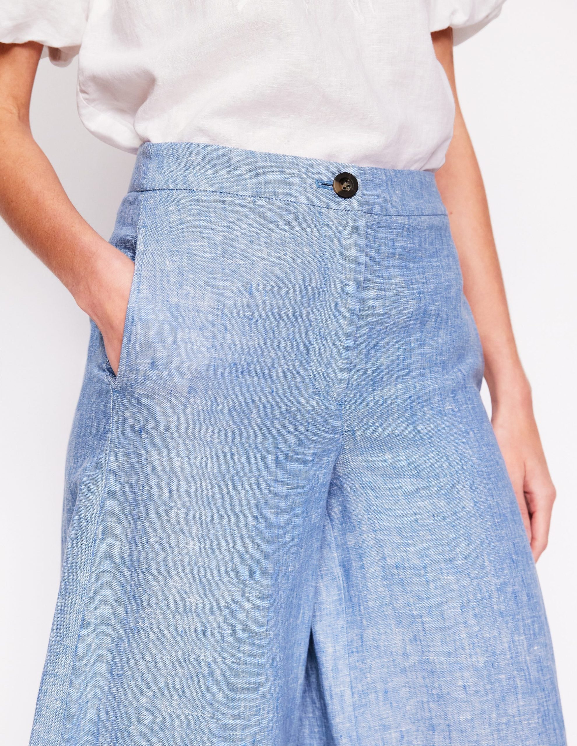 Wide Crop Linen Pants-Grey Blue Chambray - Image 3