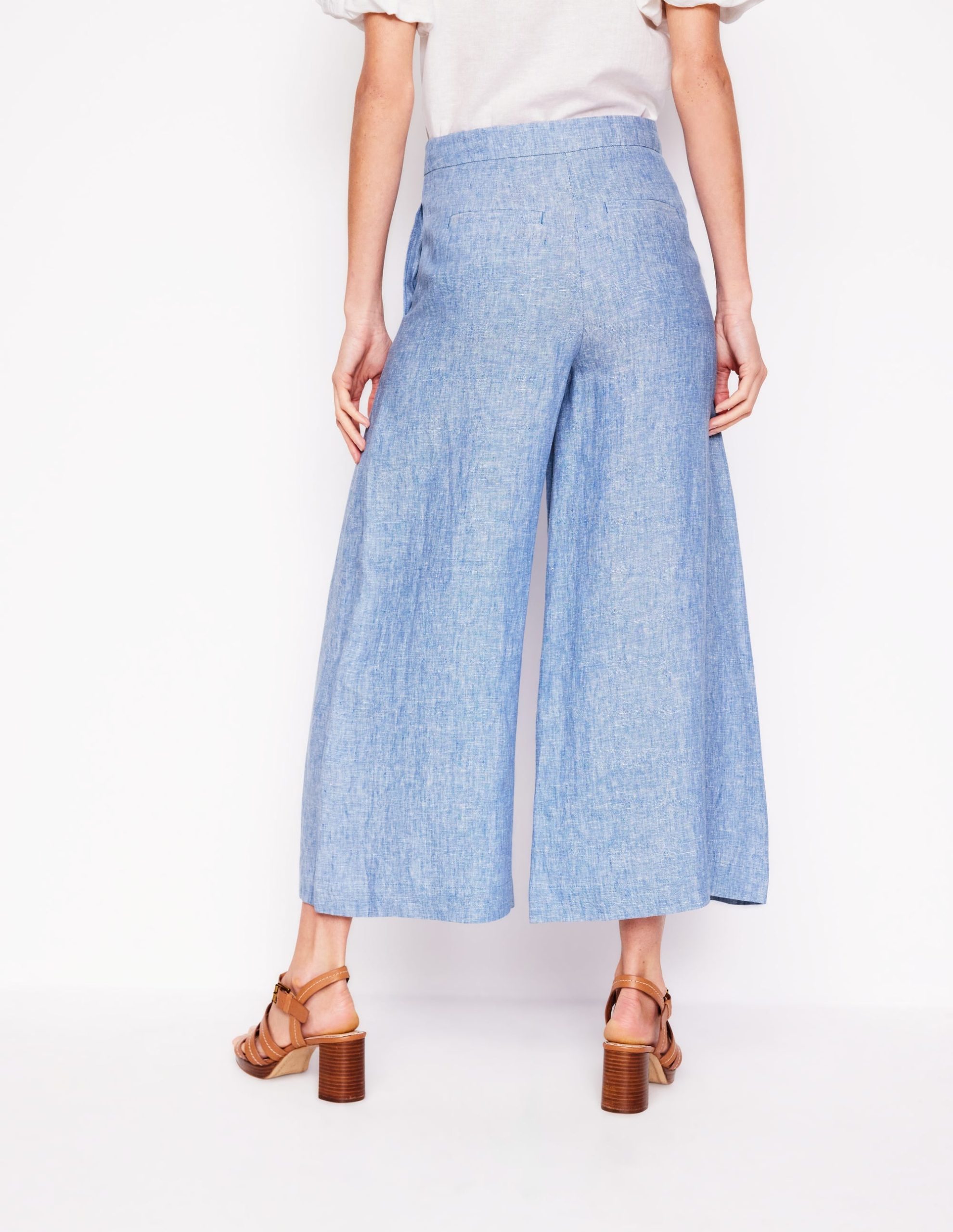 Wide Crop Linen Pants-Grey Blue Chambray - Image 2