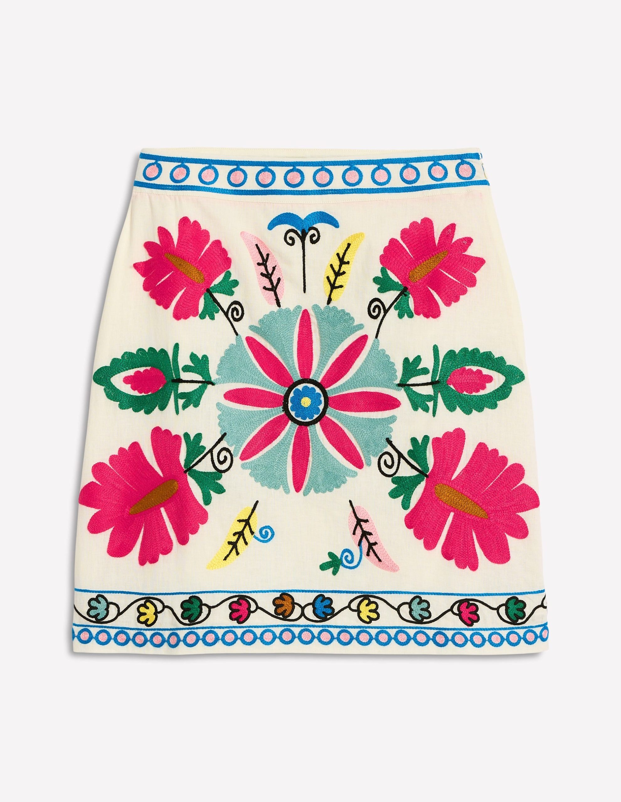 Aline Embroidered Linen Skirt-Ivory Embroidery - Image 6