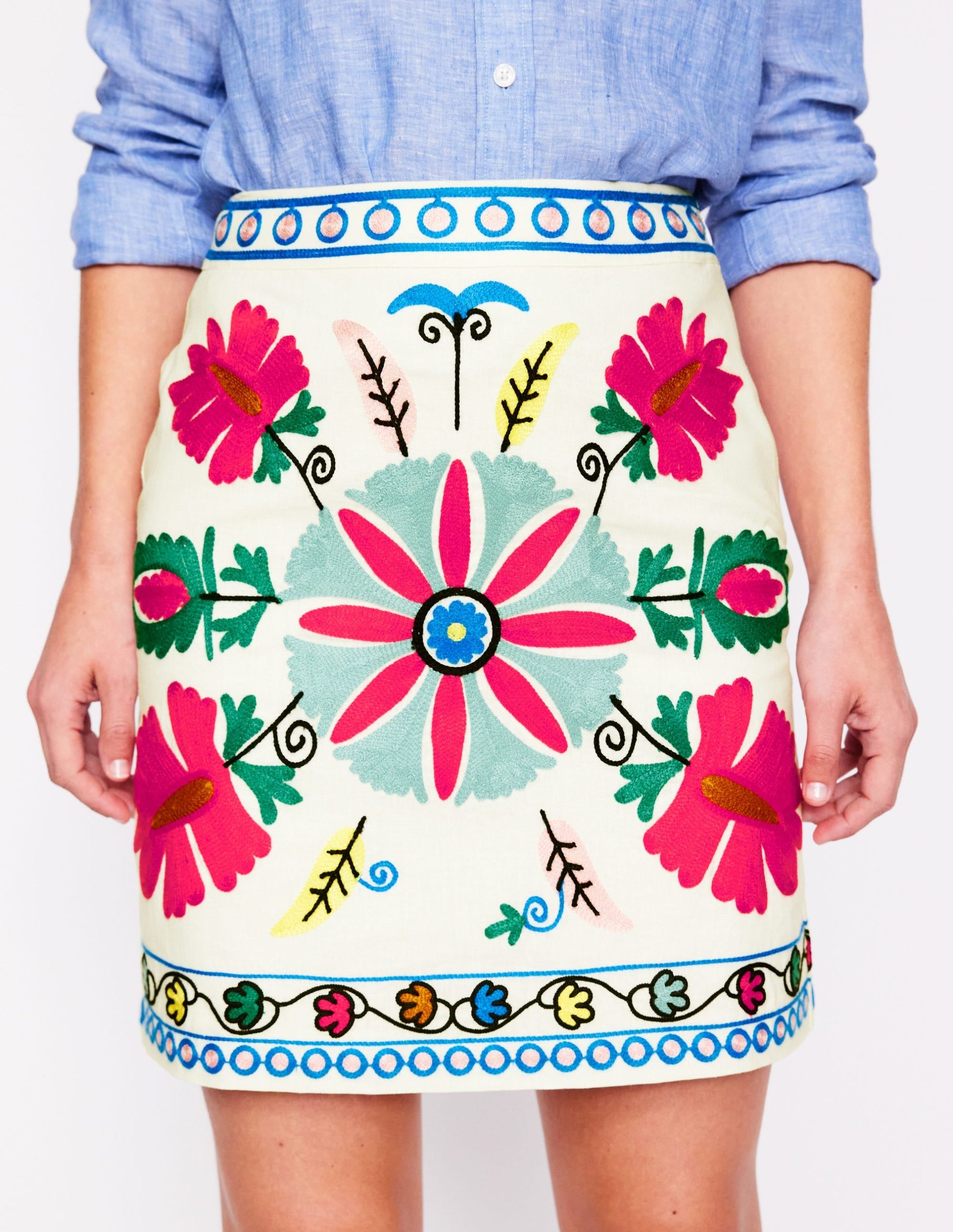 Aline Embroidered Linen Skirt-Ivory Embroidery - Image 4