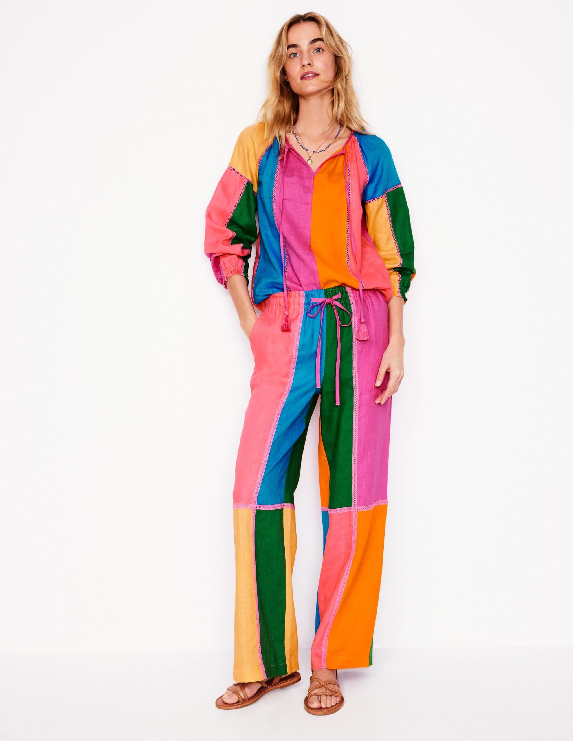 Islington Linen Pants-Multi Colourblock