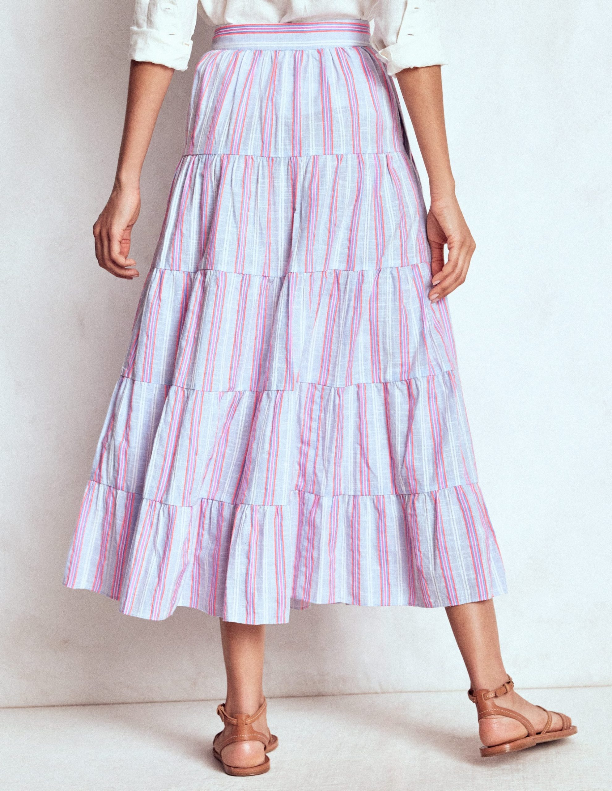 Tiered Poplin Midi Skirt-Metallic Stripe - Image 3
