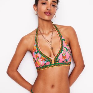 Ios V Panel Bikini Top-Pink Rose. Foliage Trail