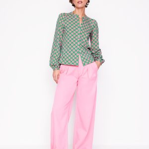Marina Jersey Shirt-Rich Emerald. Geo Trellis