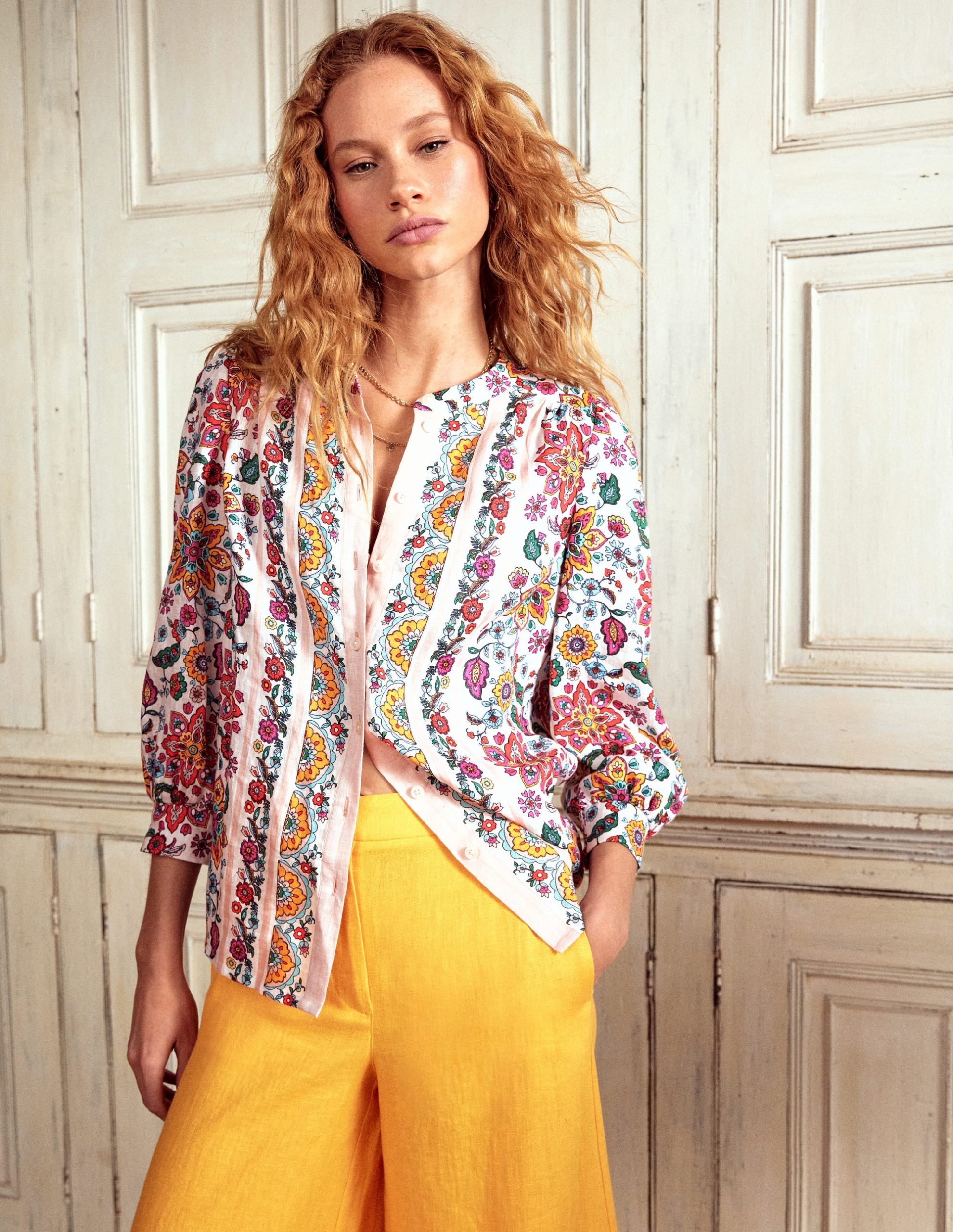 Alicia Linen Top-Ivory Botanical Sprig - Image 5