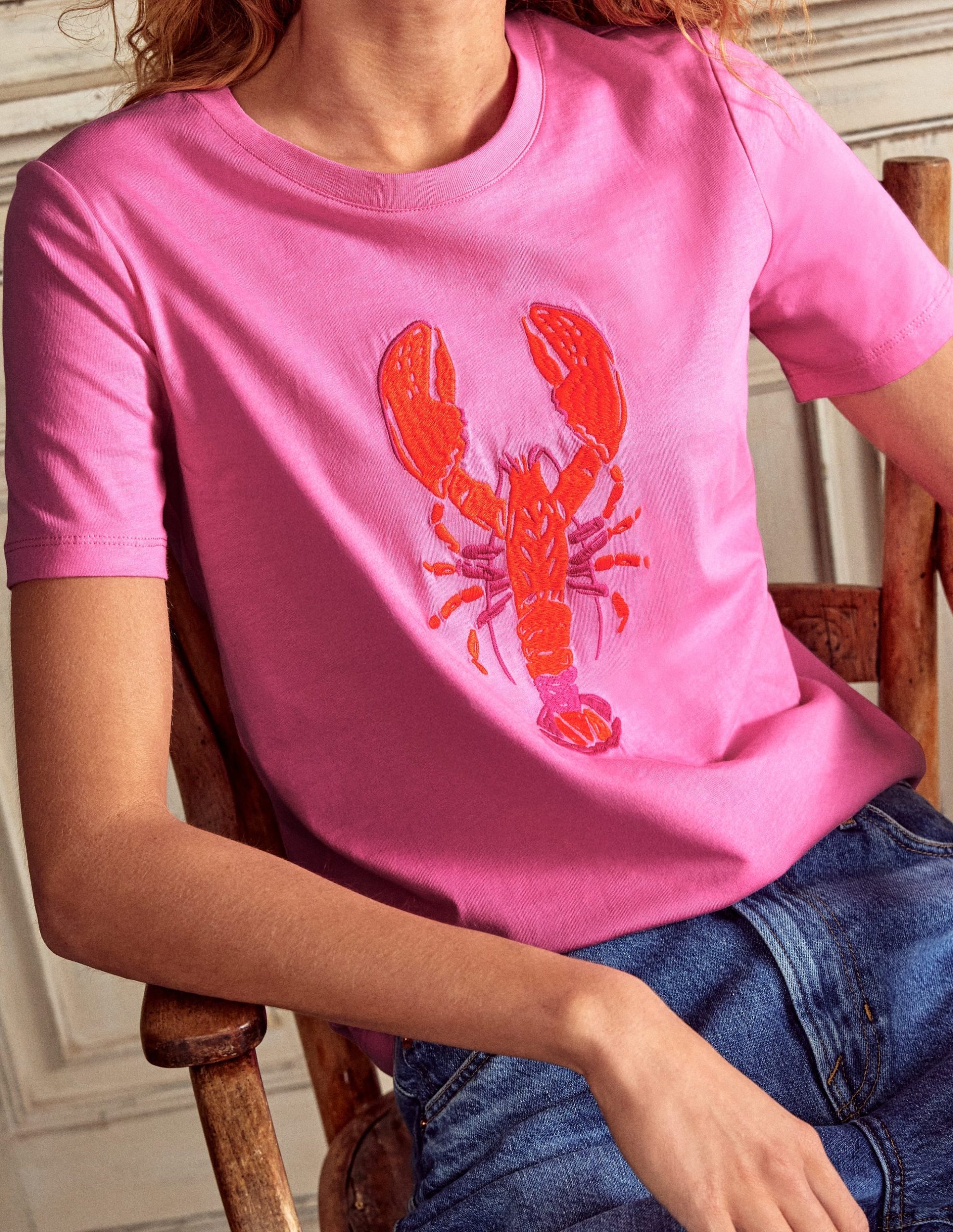 Relaxed Novelty T-Shirt-Pink Rose. Lobster - Image 2