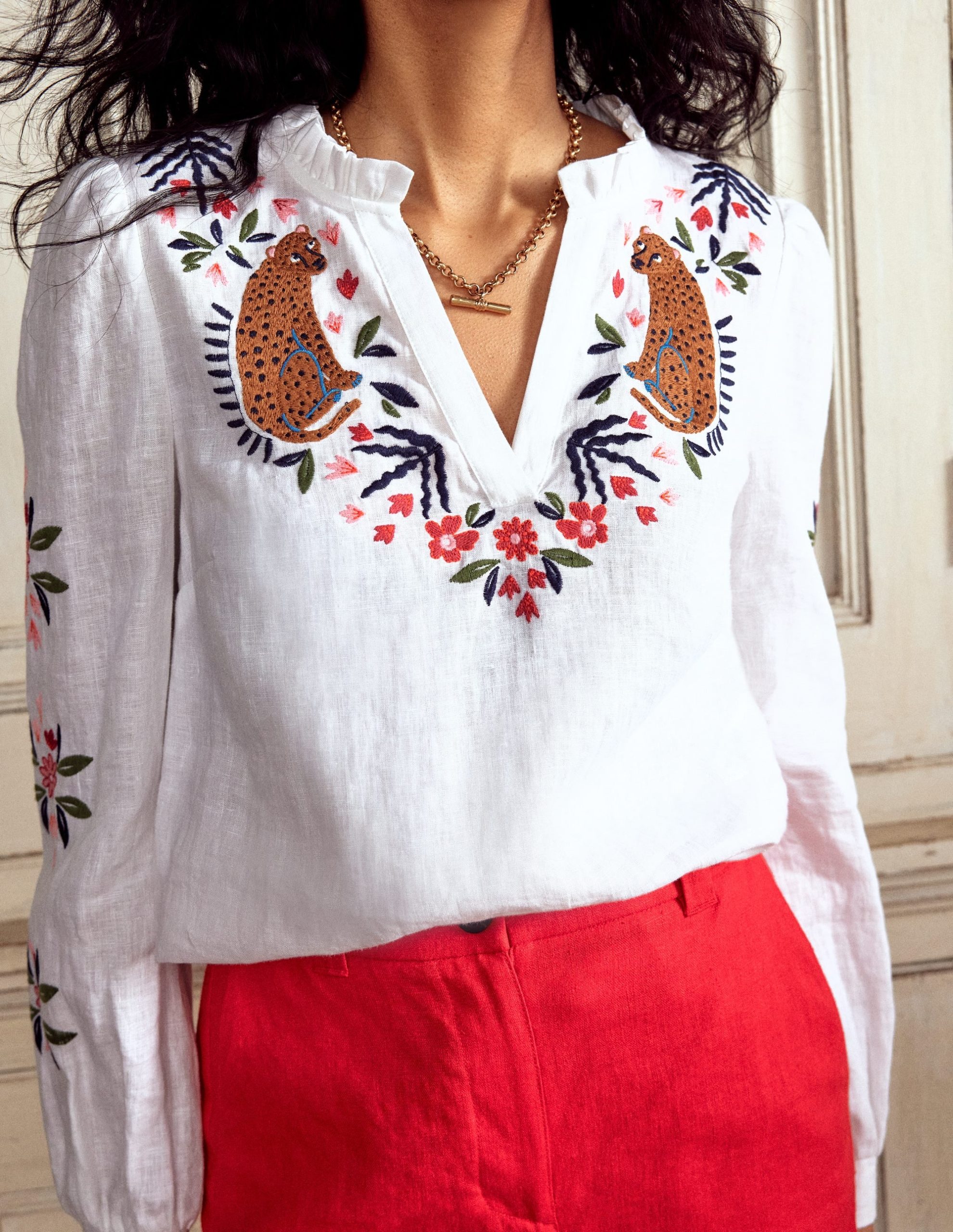 Grace Linen Top-White. Cheetah - Image 2