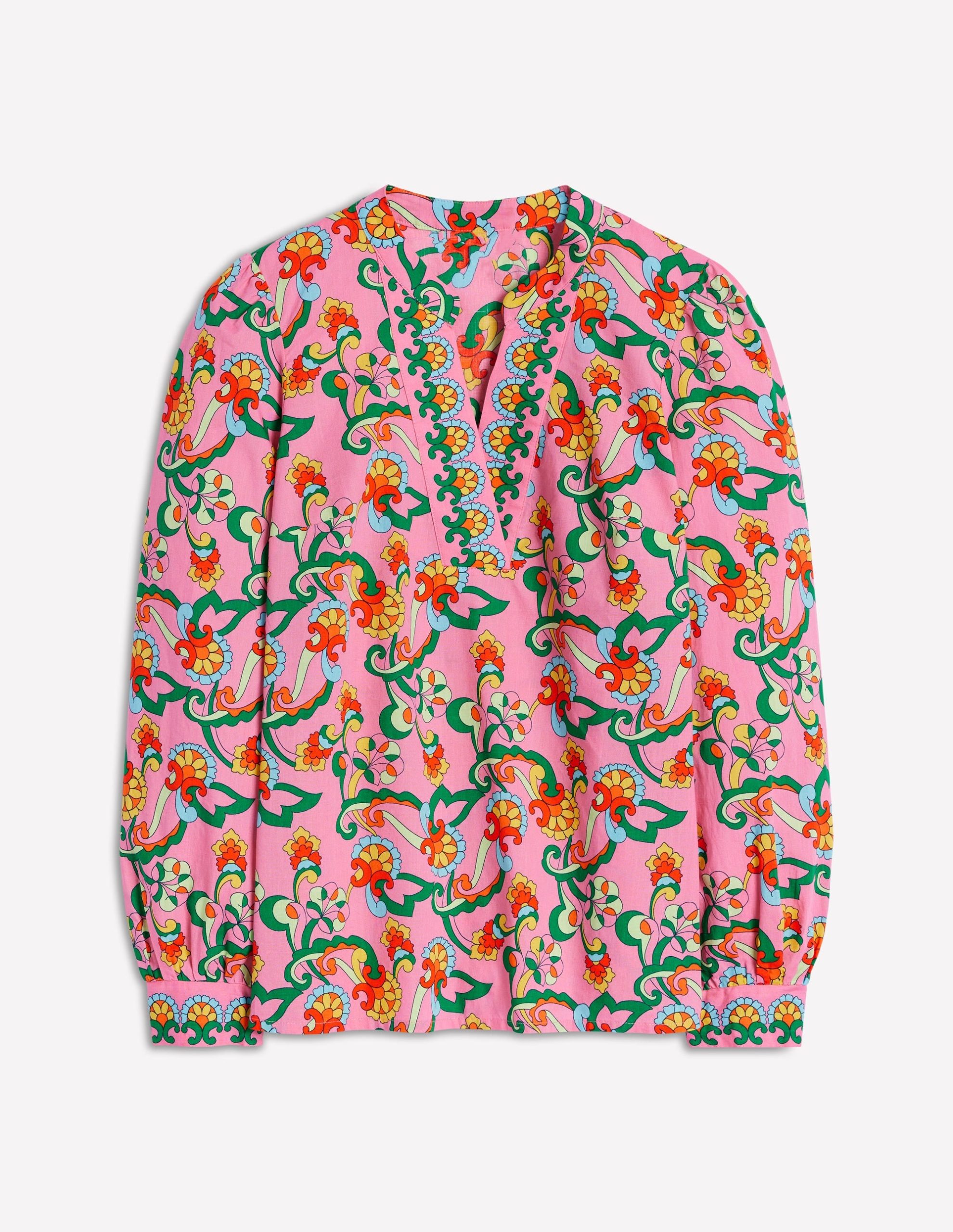 Cotton Notch Neck Top-Pink Rose. Foliage Trail - Image 6